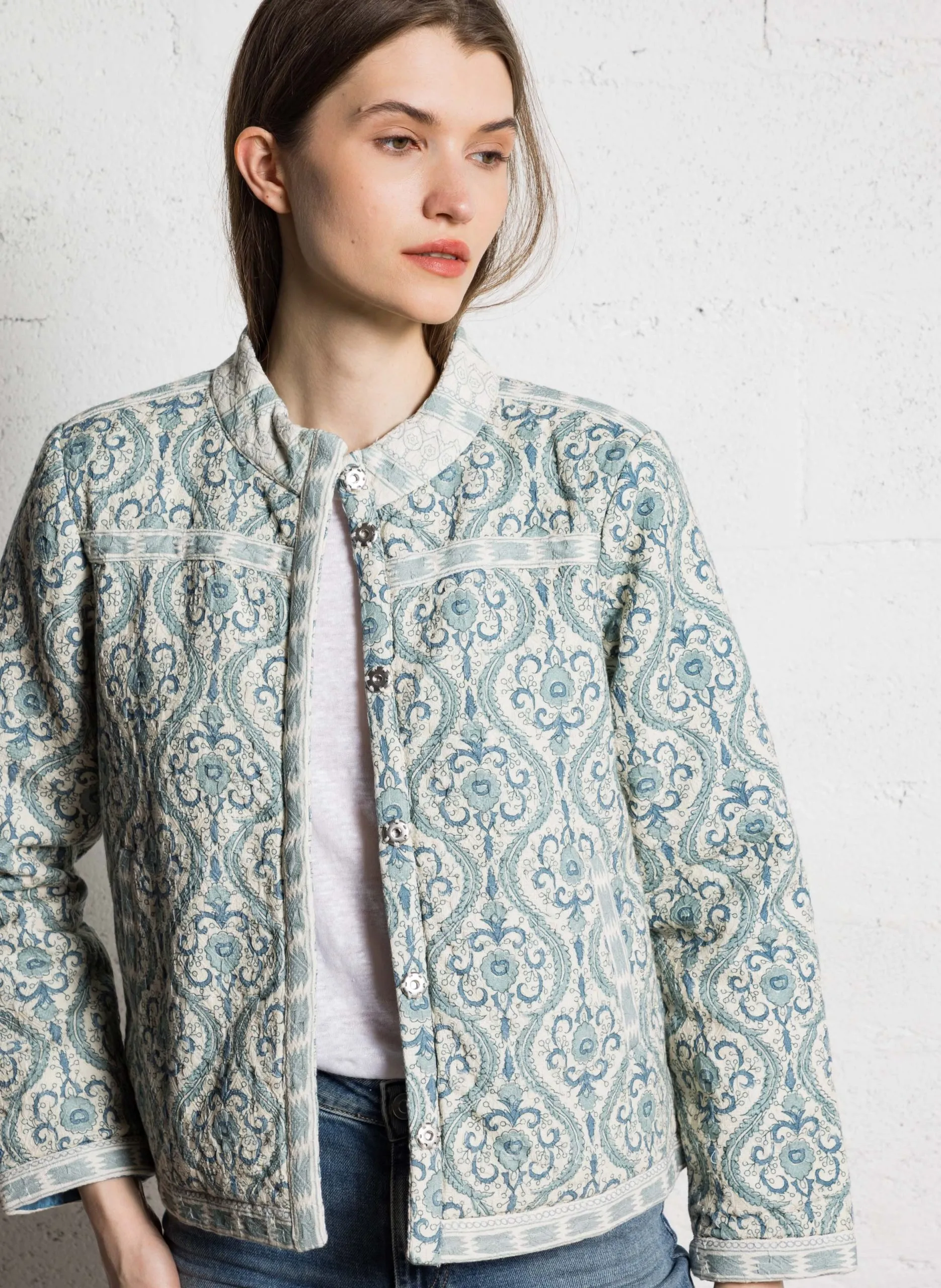 Veste col rond en coton Vert CHIARA