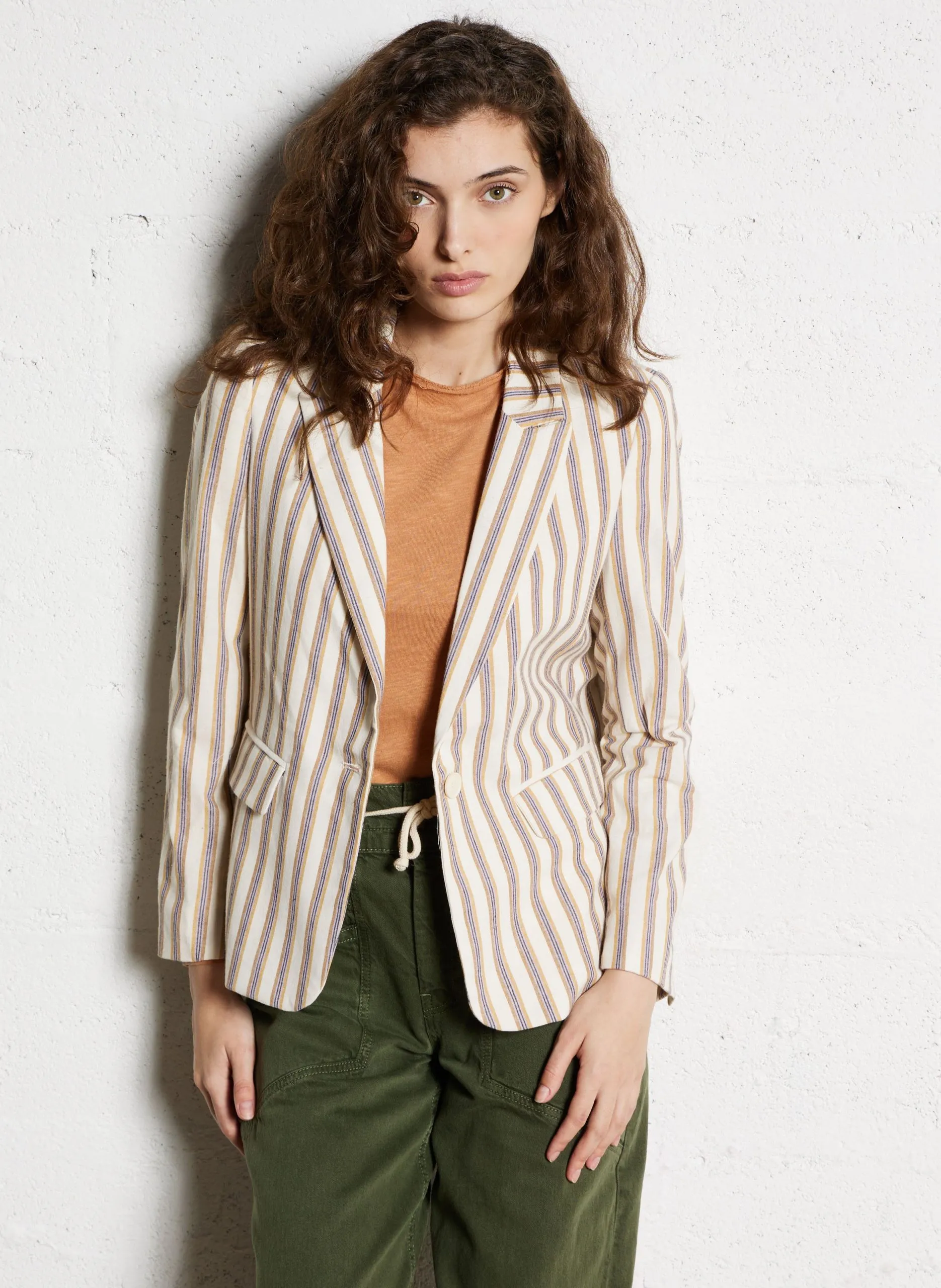 Veste col tailleur en coton Blanc