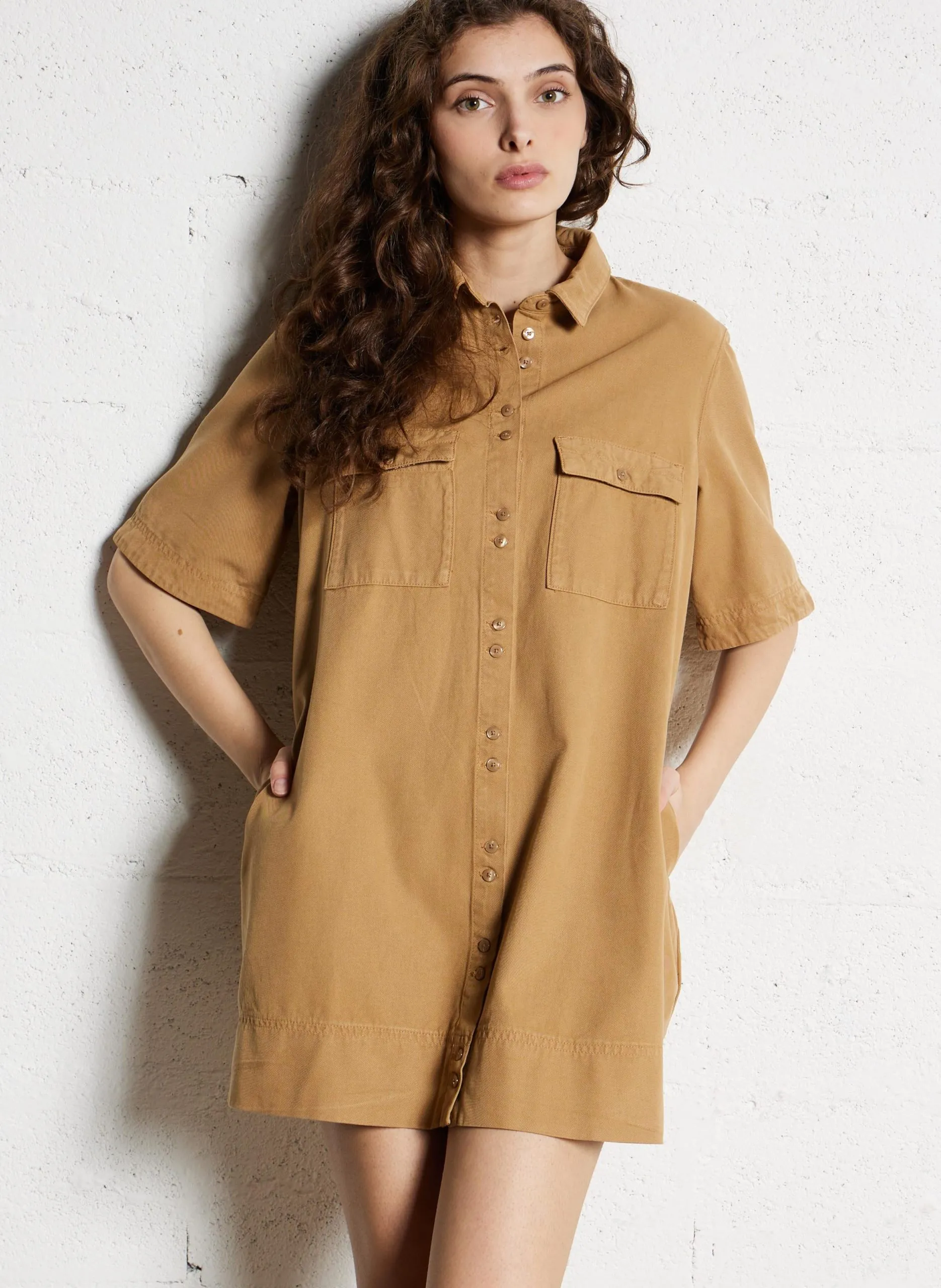 Robe courte en coton Marron THOTHO