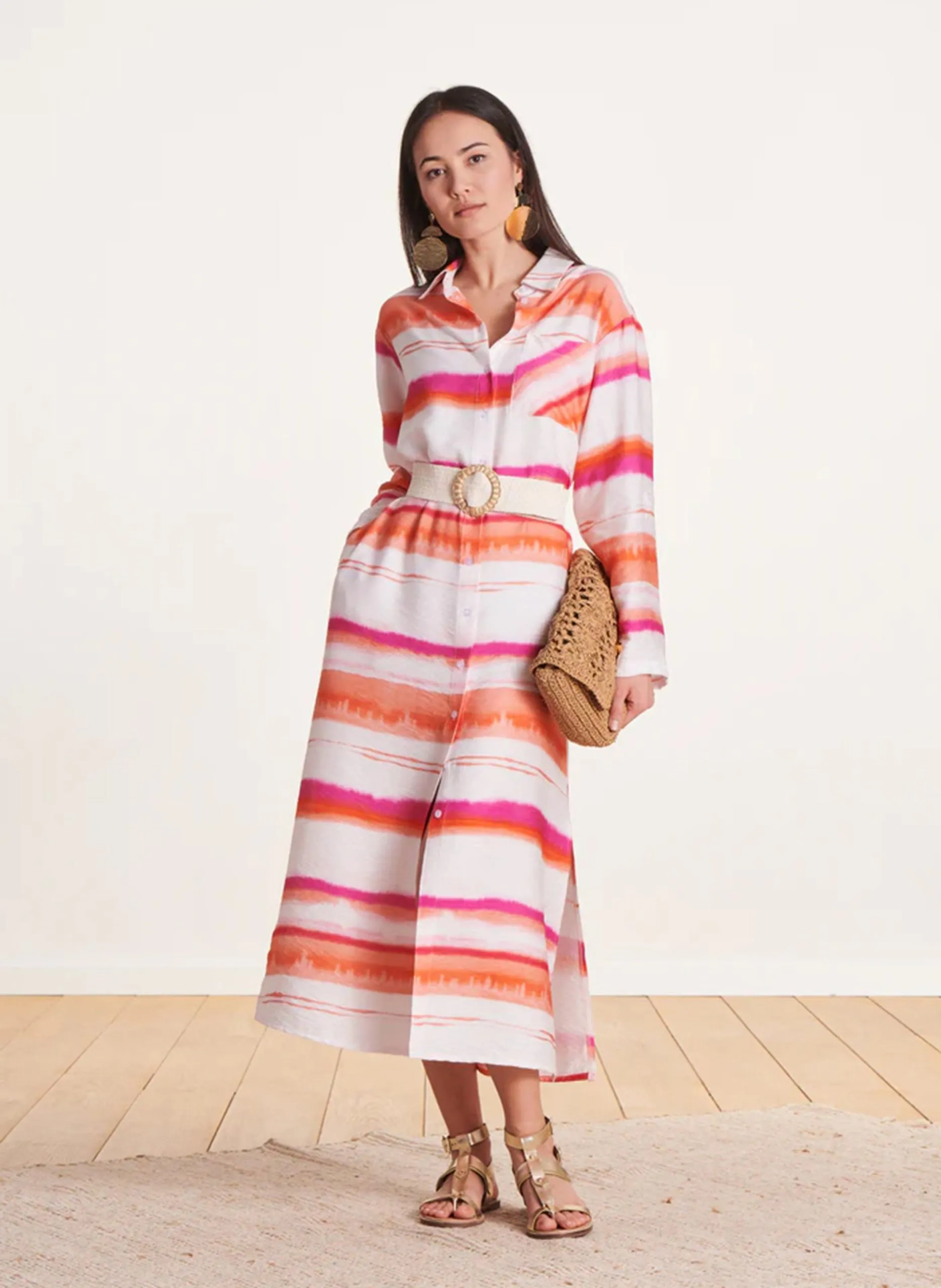 Robe chemise ceinturée tie & dye Rose