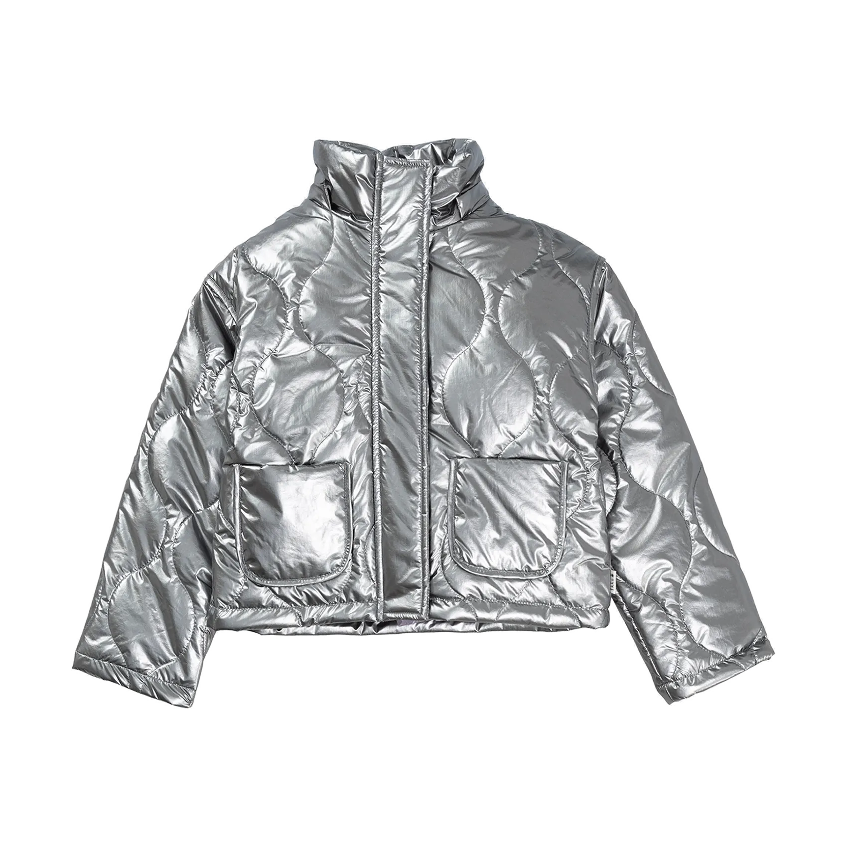 Doudoune à capuche amovible métallisée Gris