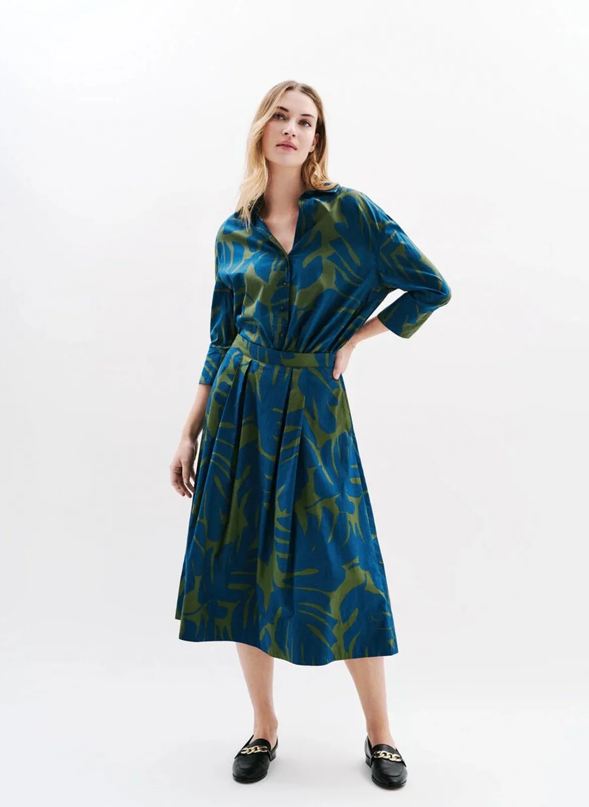 Jupe évasée en coton Vert 251J-DIAMANT2