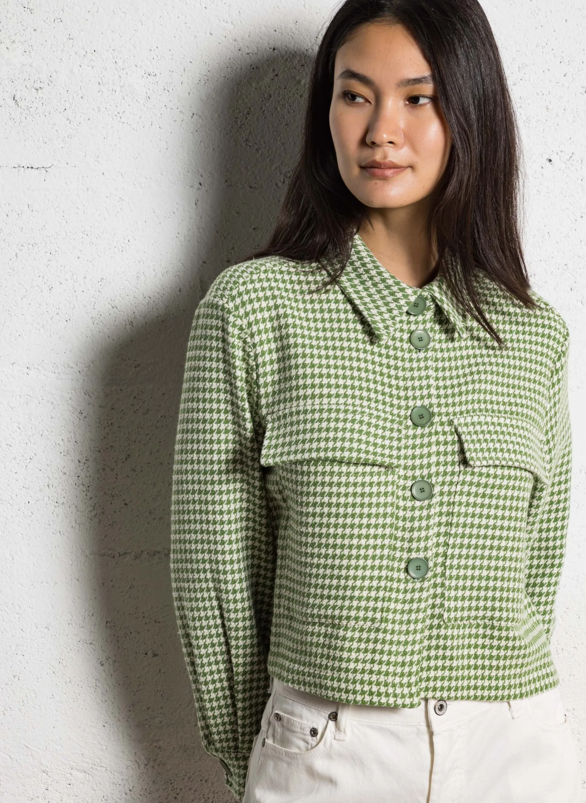 Veste col classique en coton mélangé Multicolore