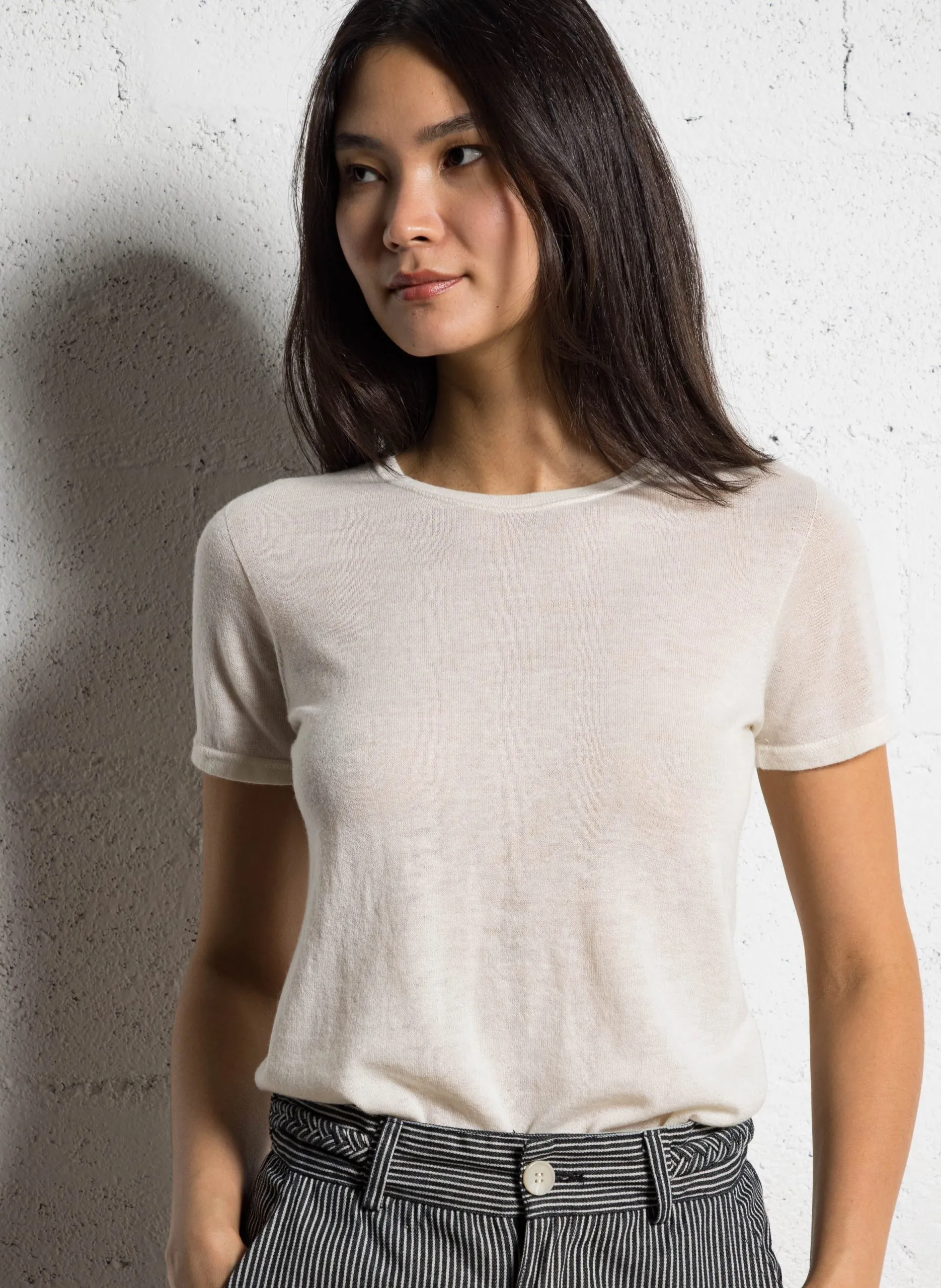 Pull manches courtes en cachemire Beige