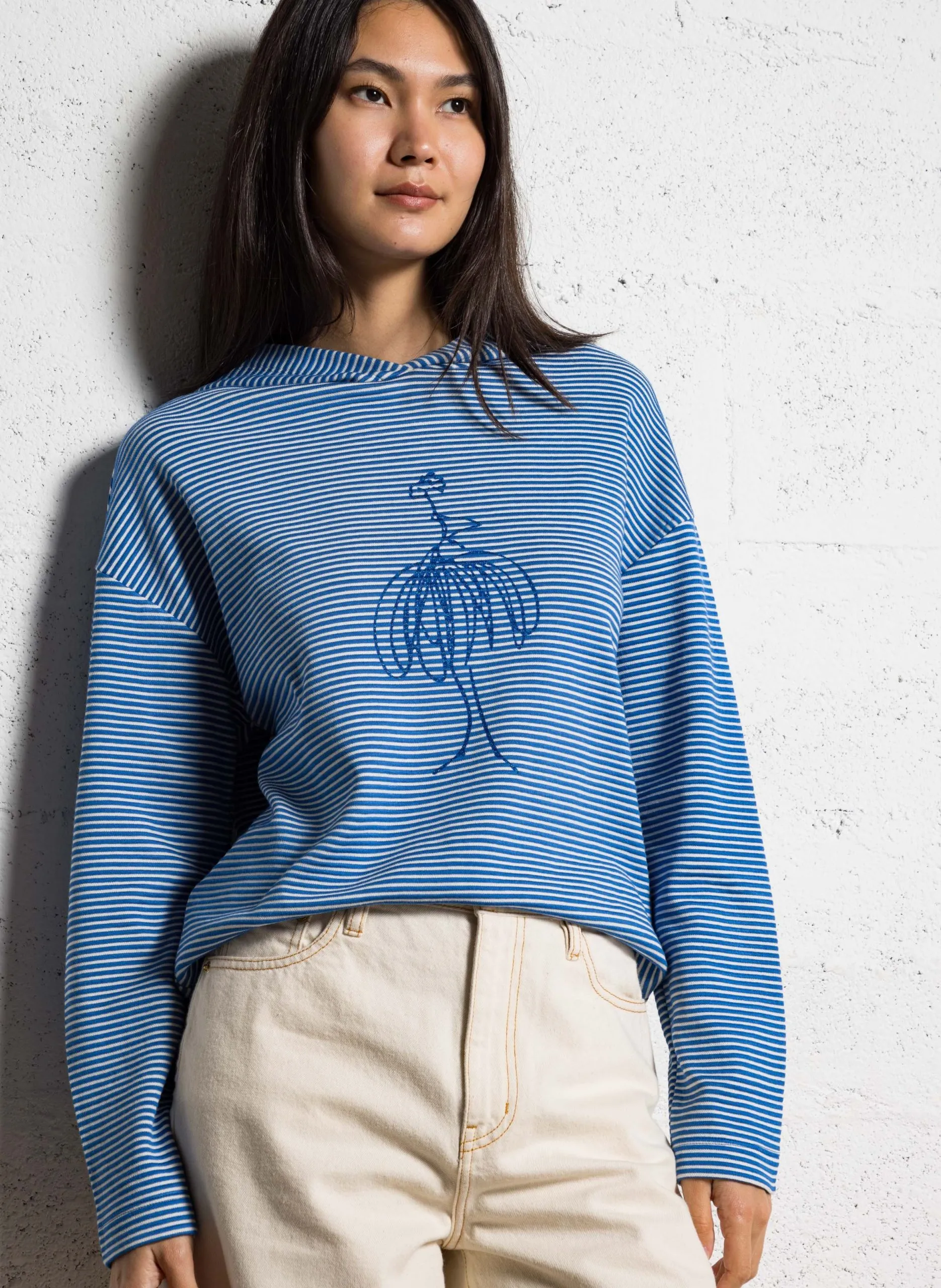 Pull poncho en coton mélangé Bleu MELKI