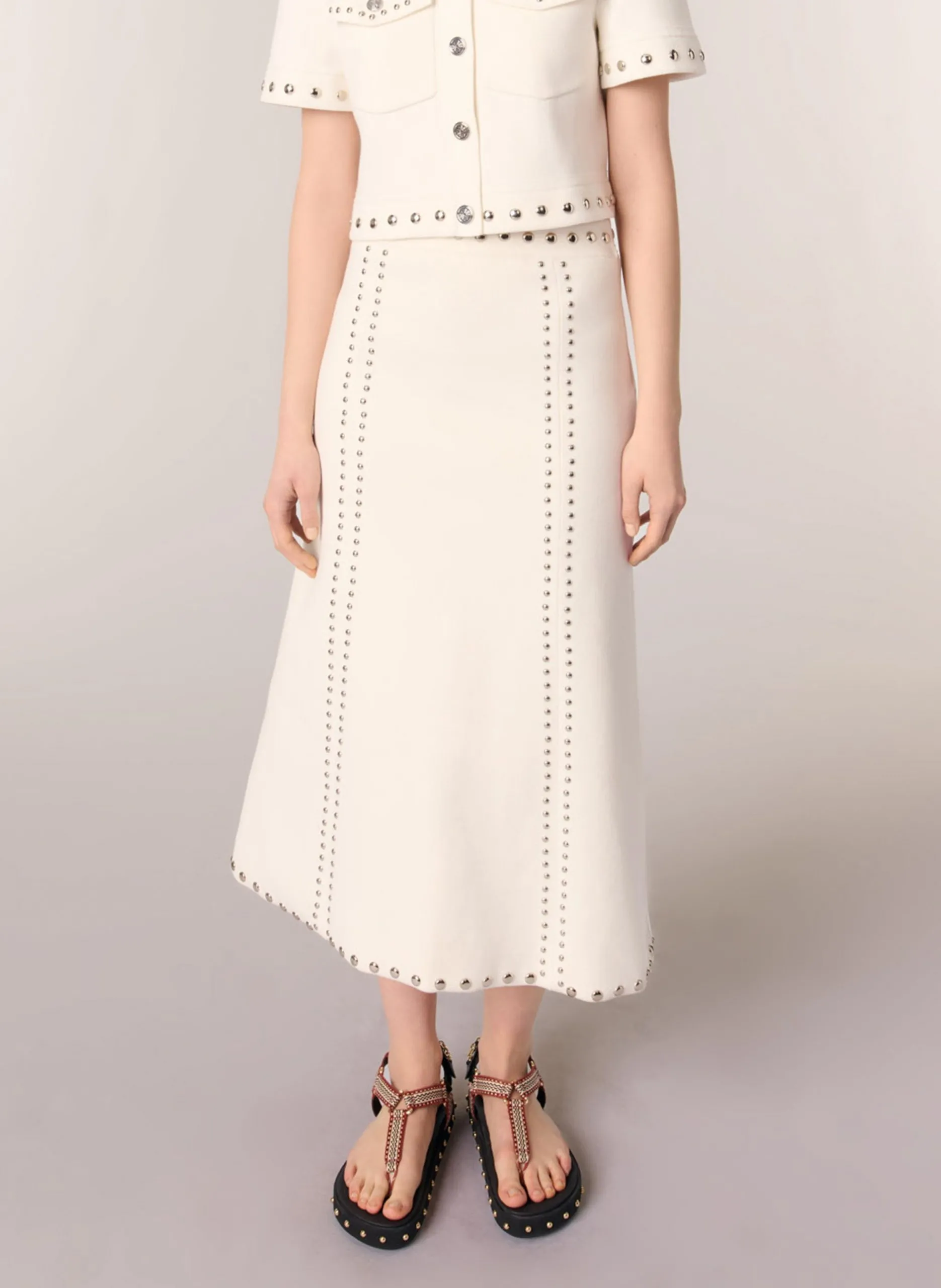 Jupe évasée en coton mélangé Beige