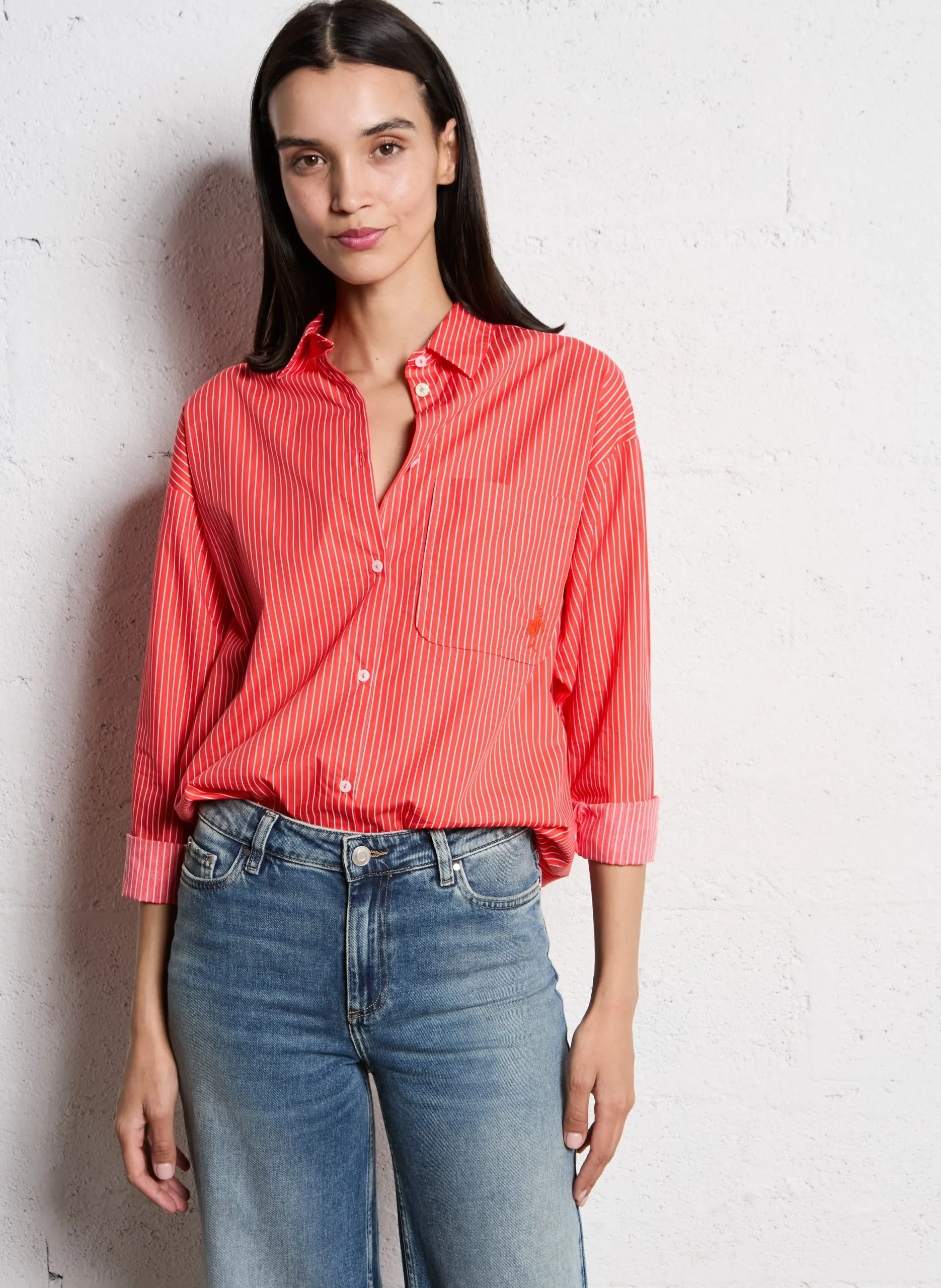 Chemise col classique en coton Orange