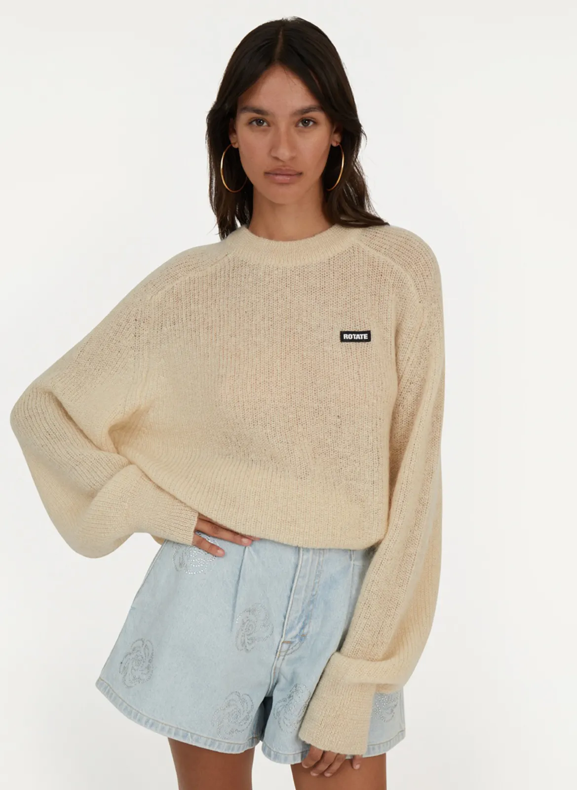 Pull oversize en fibres recyclées mélangées Beige