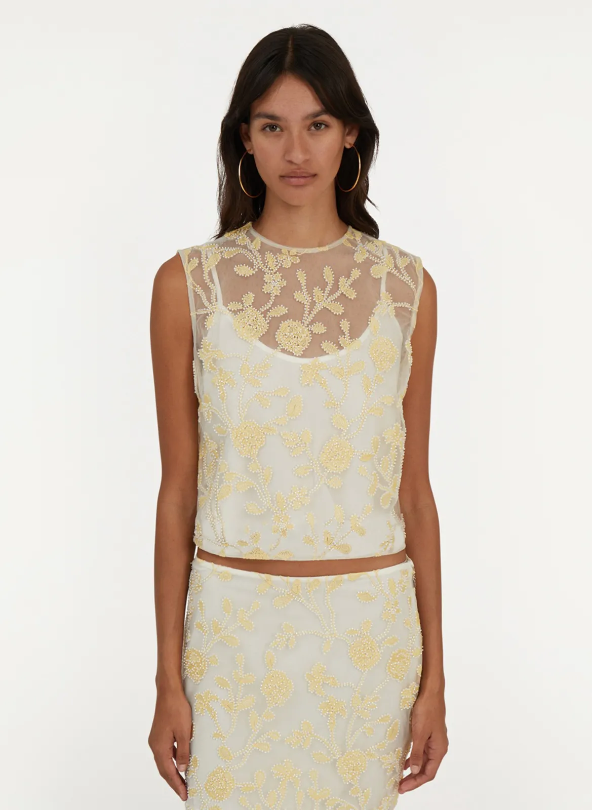 Top droit brodé Blanc