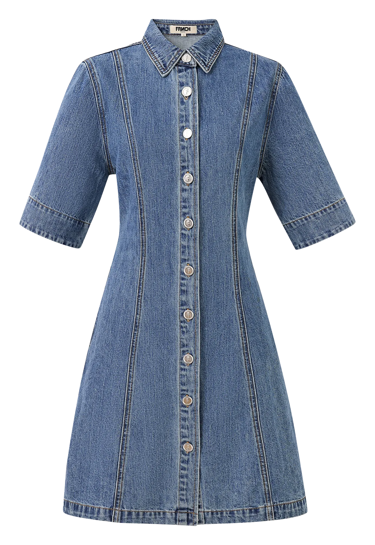 Robe midi col montant en jean Bleu ELLYNE