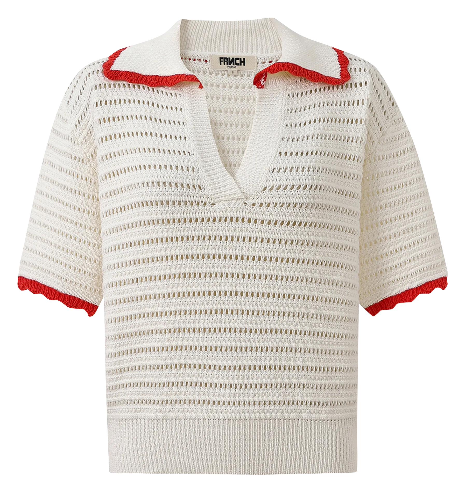 Pull col v à rayures en coton Beige CAINA