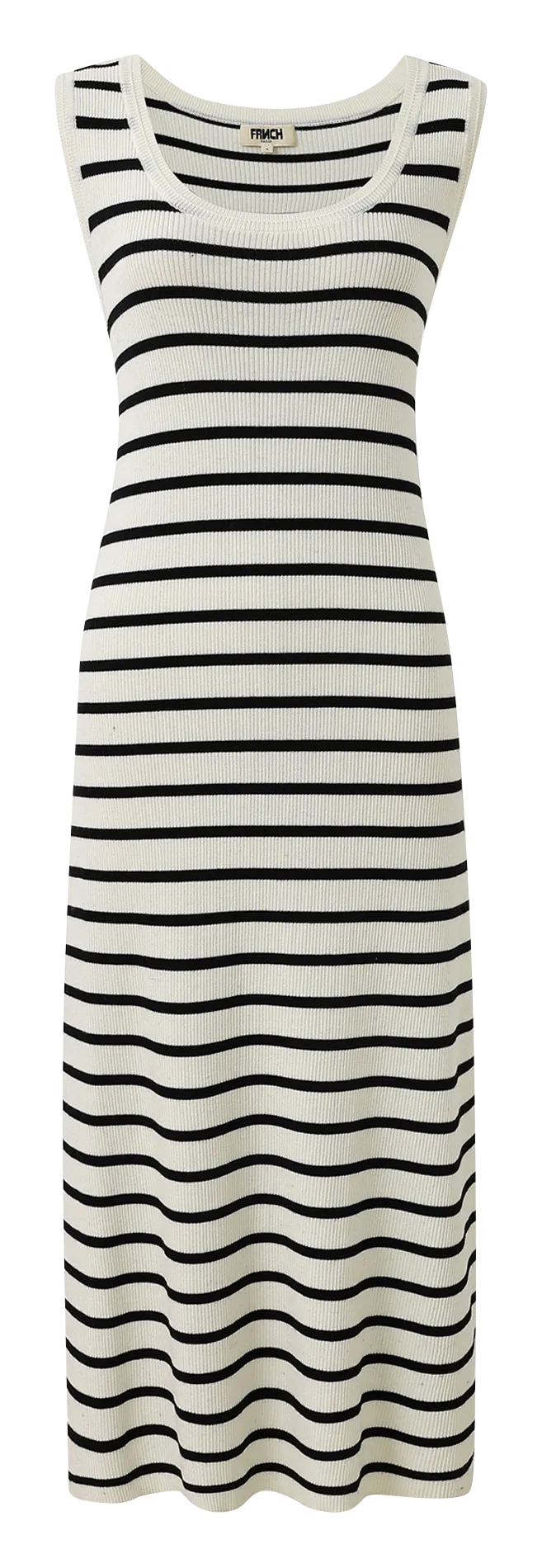 Robe midi col rond à rayures Beige NACERA