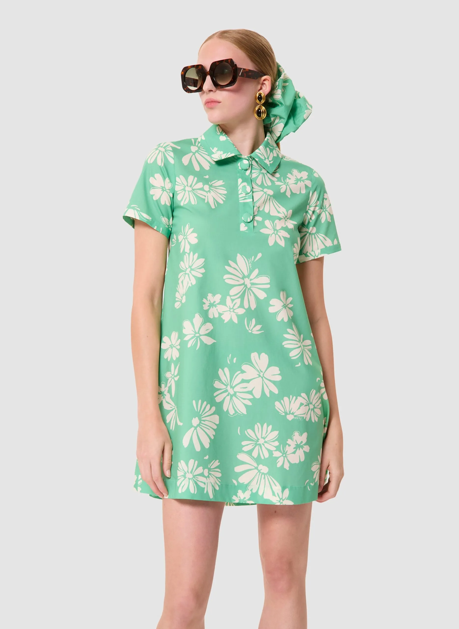 Robe courte col chemise à imprimé floral Vert RITOURNELLA