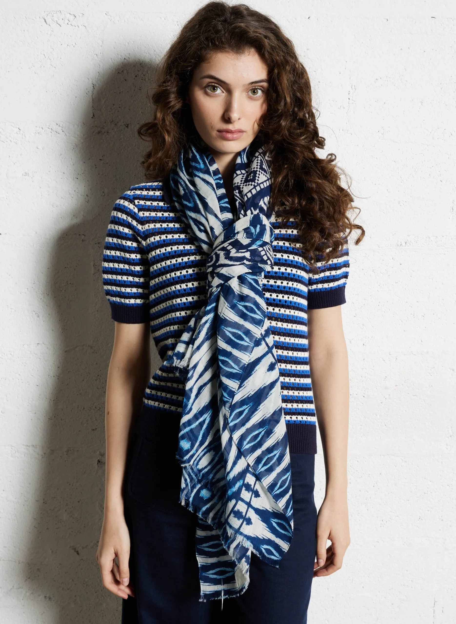Foulard imprimé en coton Bleu