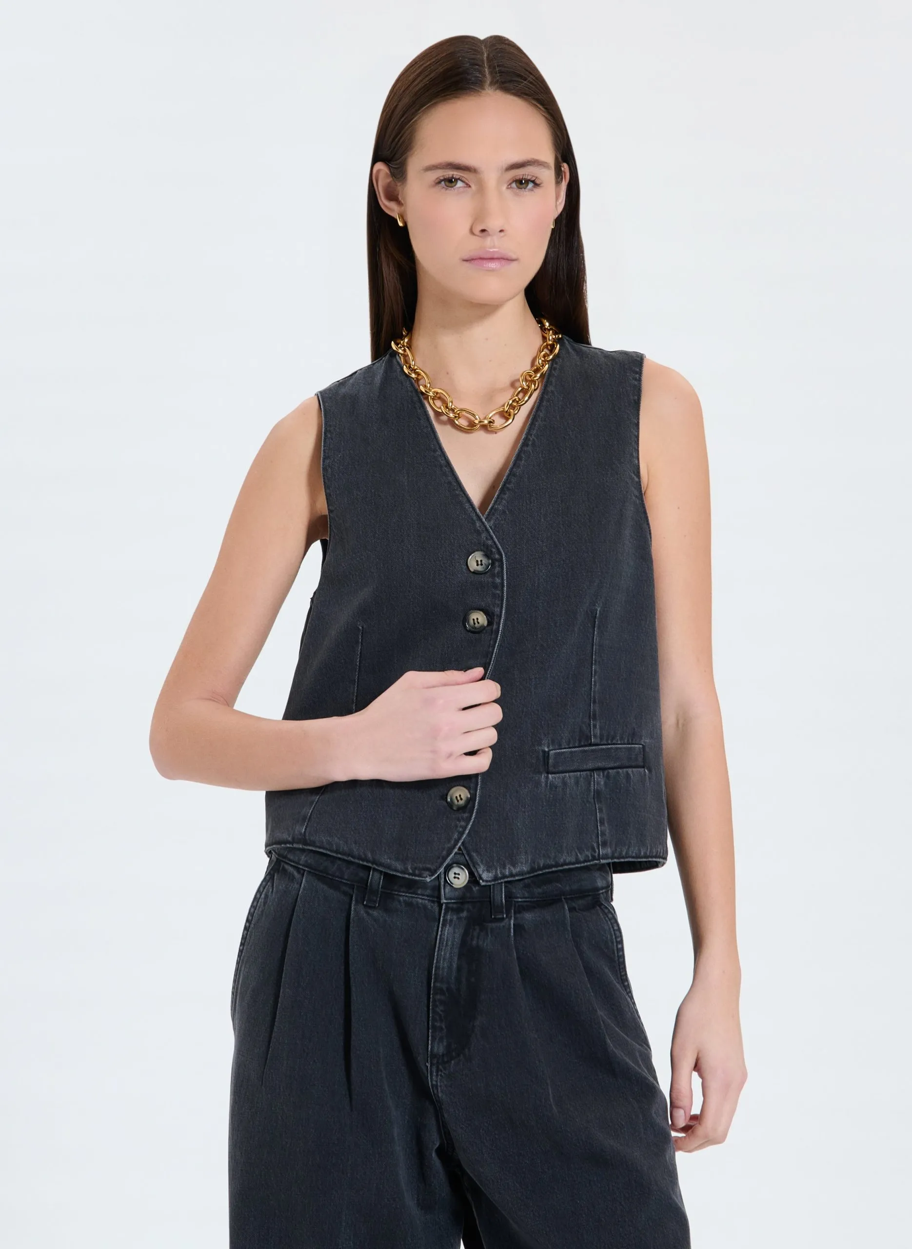 Gilet ajusté en coton mélangé Noir GIANNO