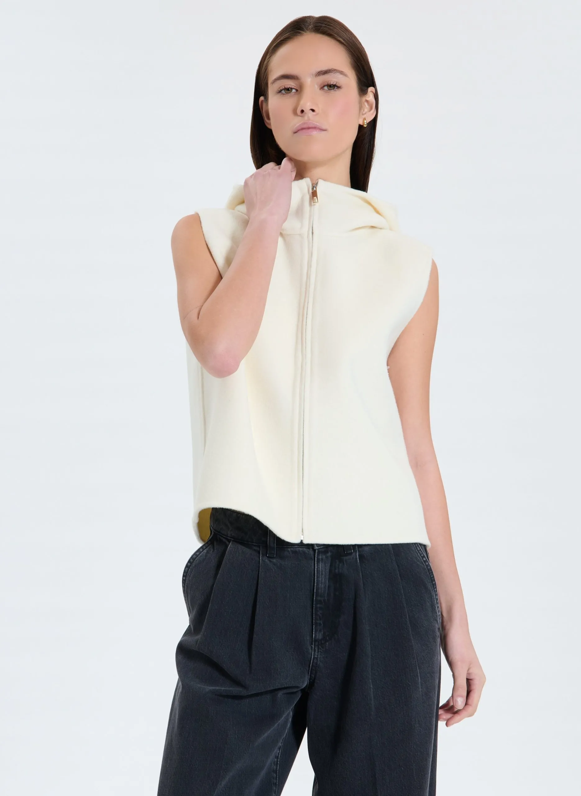 Gilet sans manches à capuche Blanc GELIA