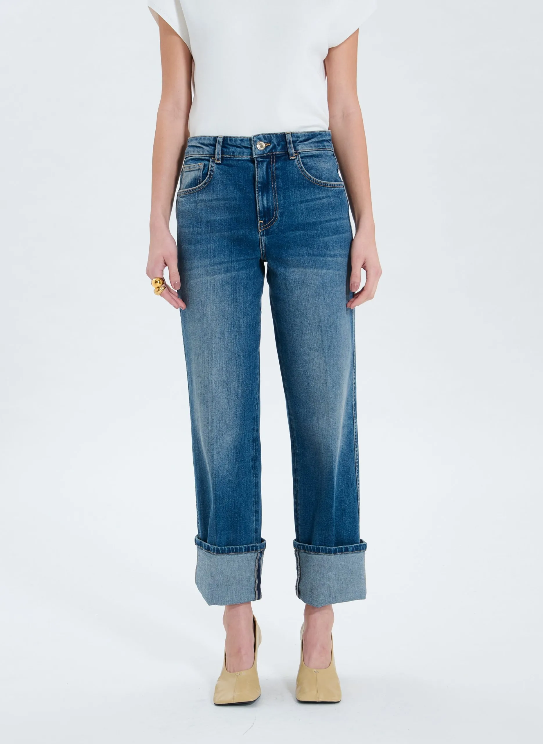 Jean droit en coton Bleu POPUS