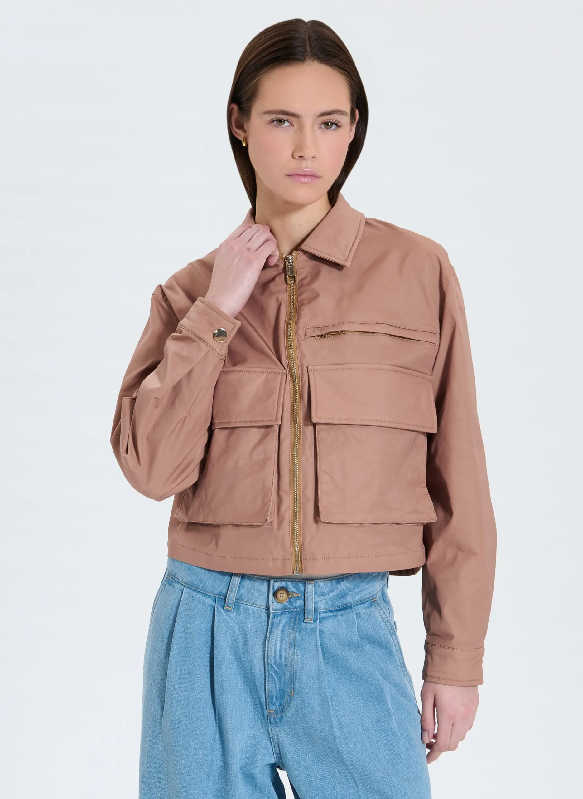 Veste courte droite zippée Marron MELOE