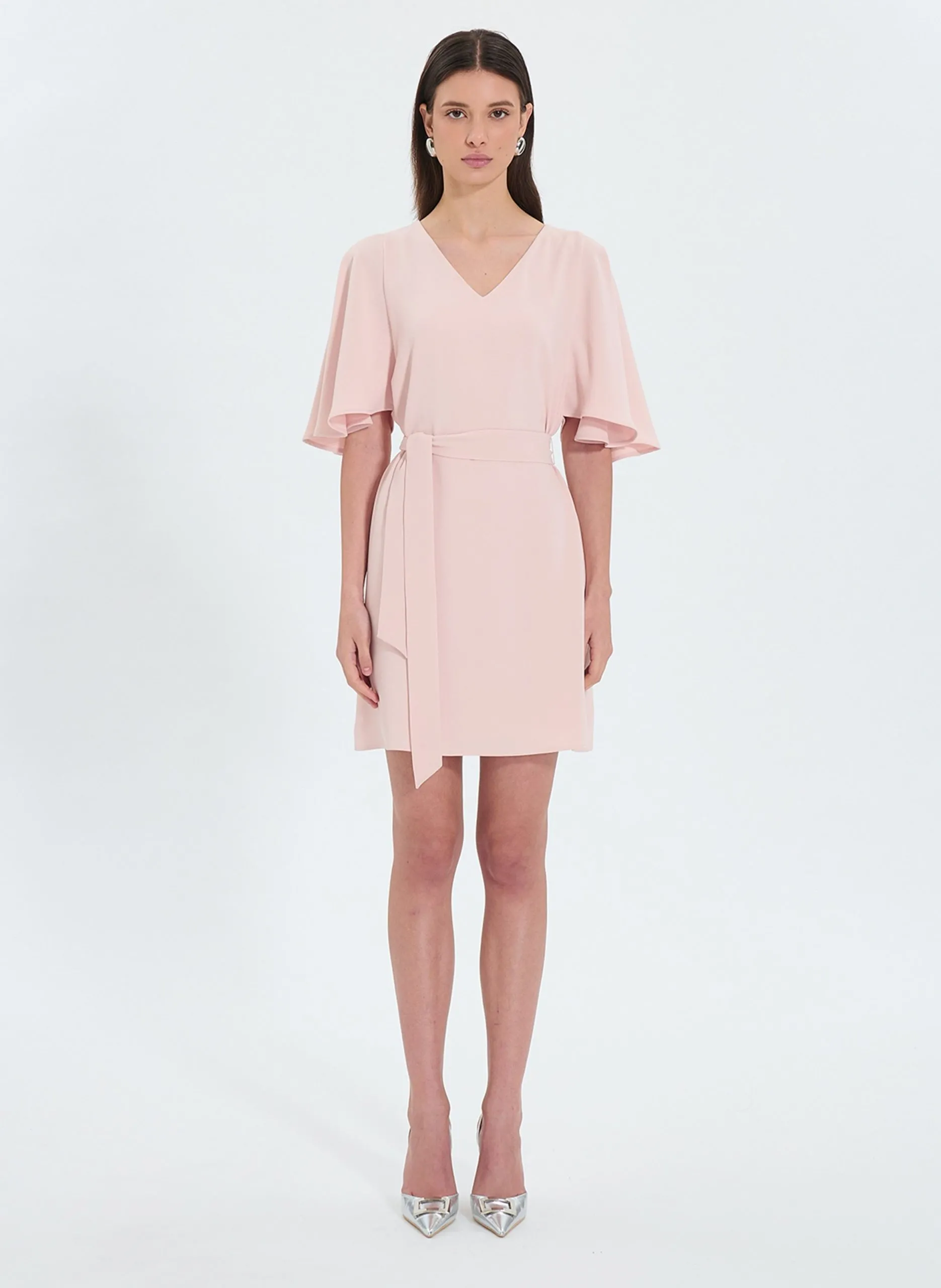 Robe courte col V Rose RUBILINDA