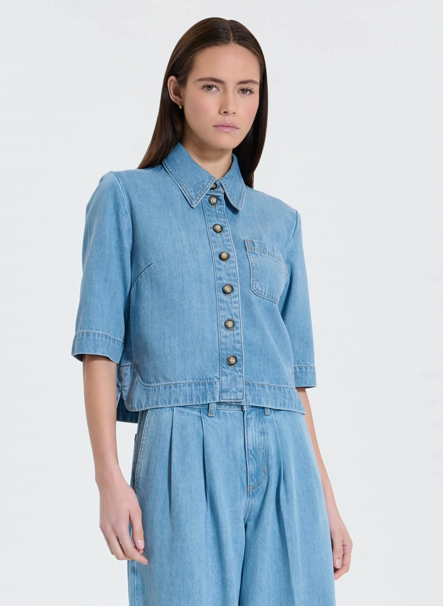 Chemise droite boutonnée en jean Bleu CELINA