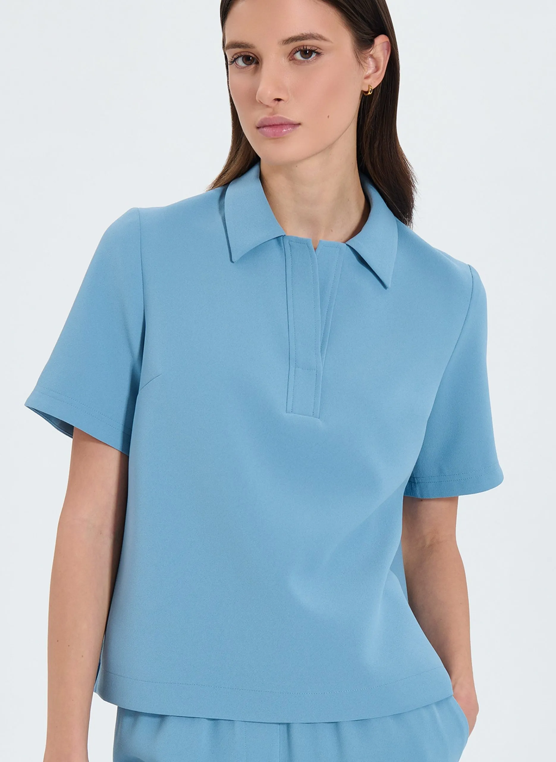 Top col chemise Bleu TENDRESSE