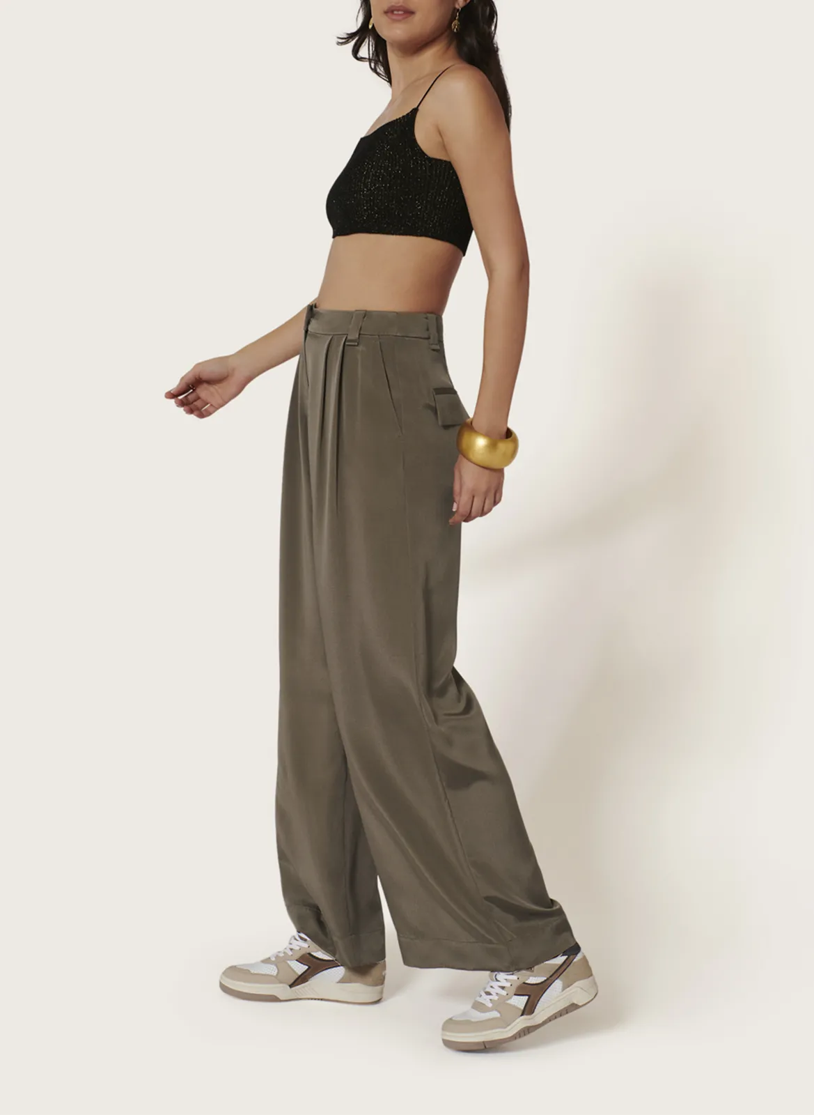 Bandeau à bretelles en maille côtelée Doré MILOU