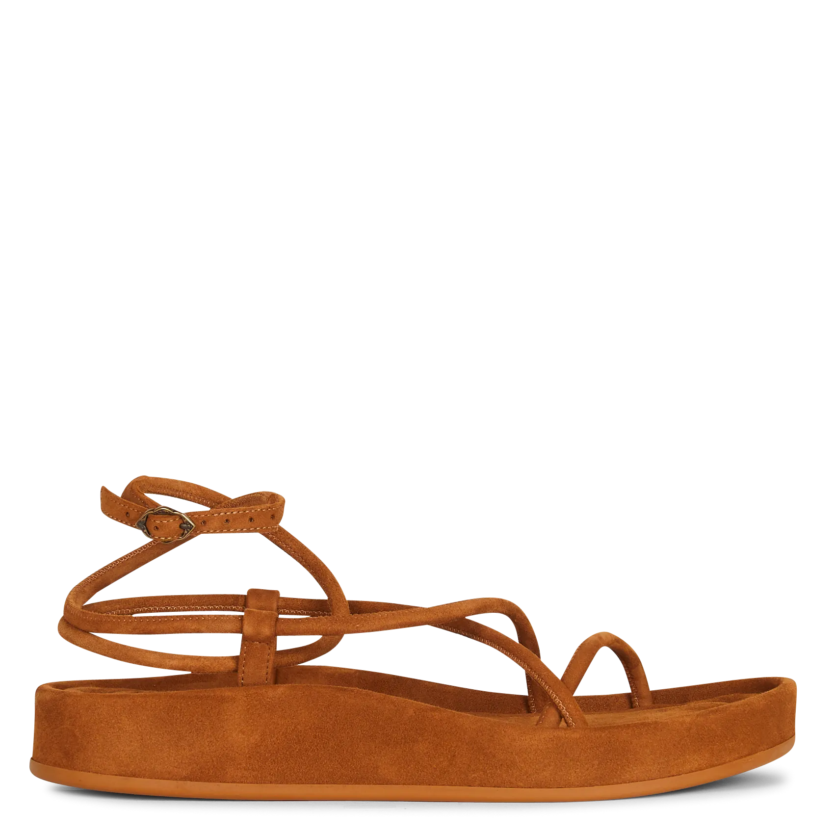 Sandales plates en cuir velours Marron CESARIA