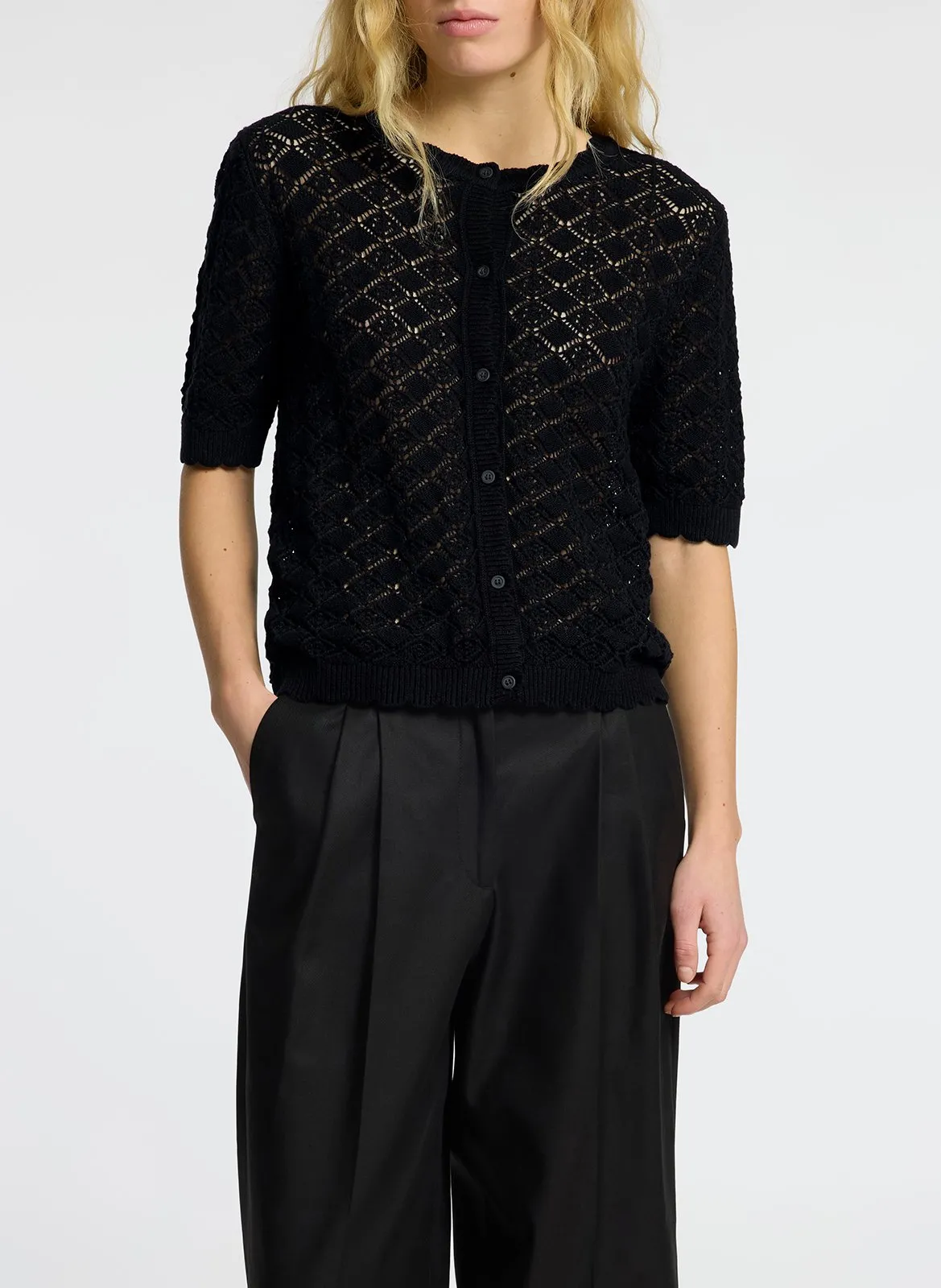 Gilet droit en coton bio mélangé Noir SOFIA