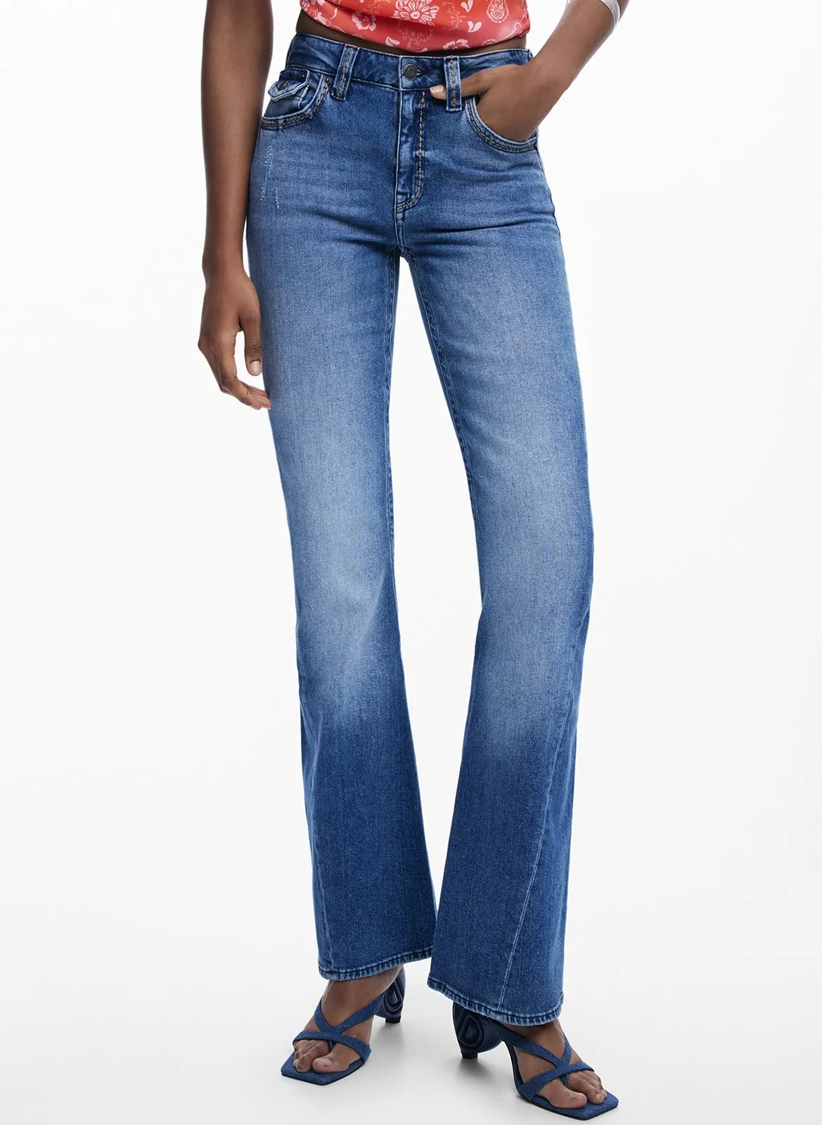 Jean bootcut en coton mélangé Bleu