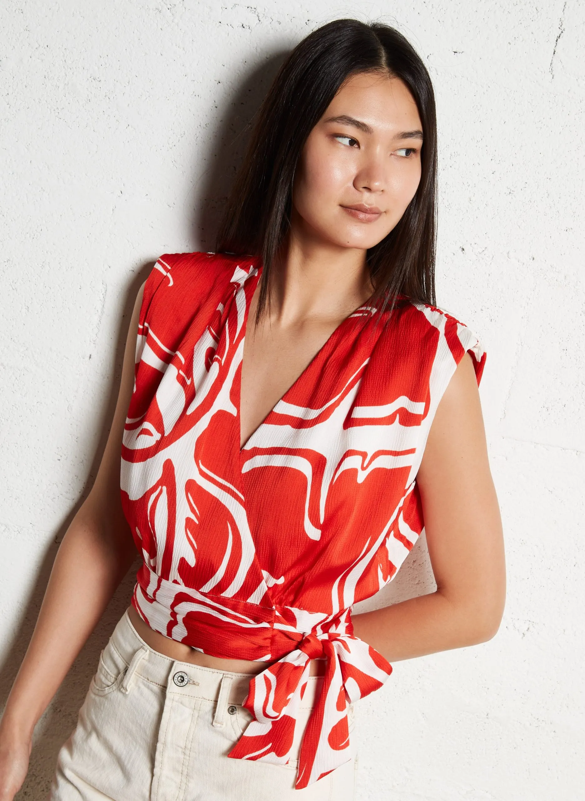 Top droit col V Rouge LARISA