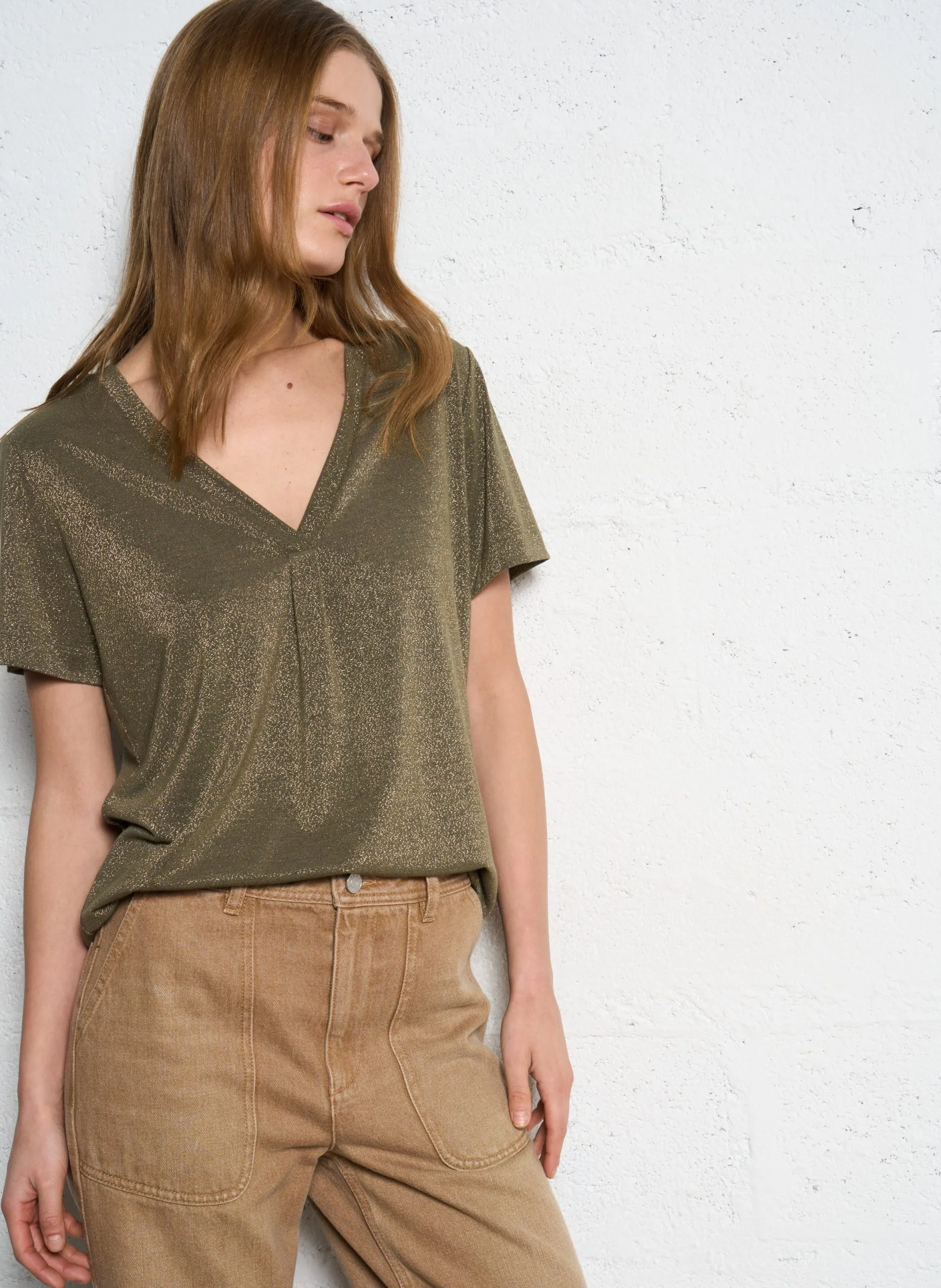 Tee-shirt droit métallisé Kaki MARCIA