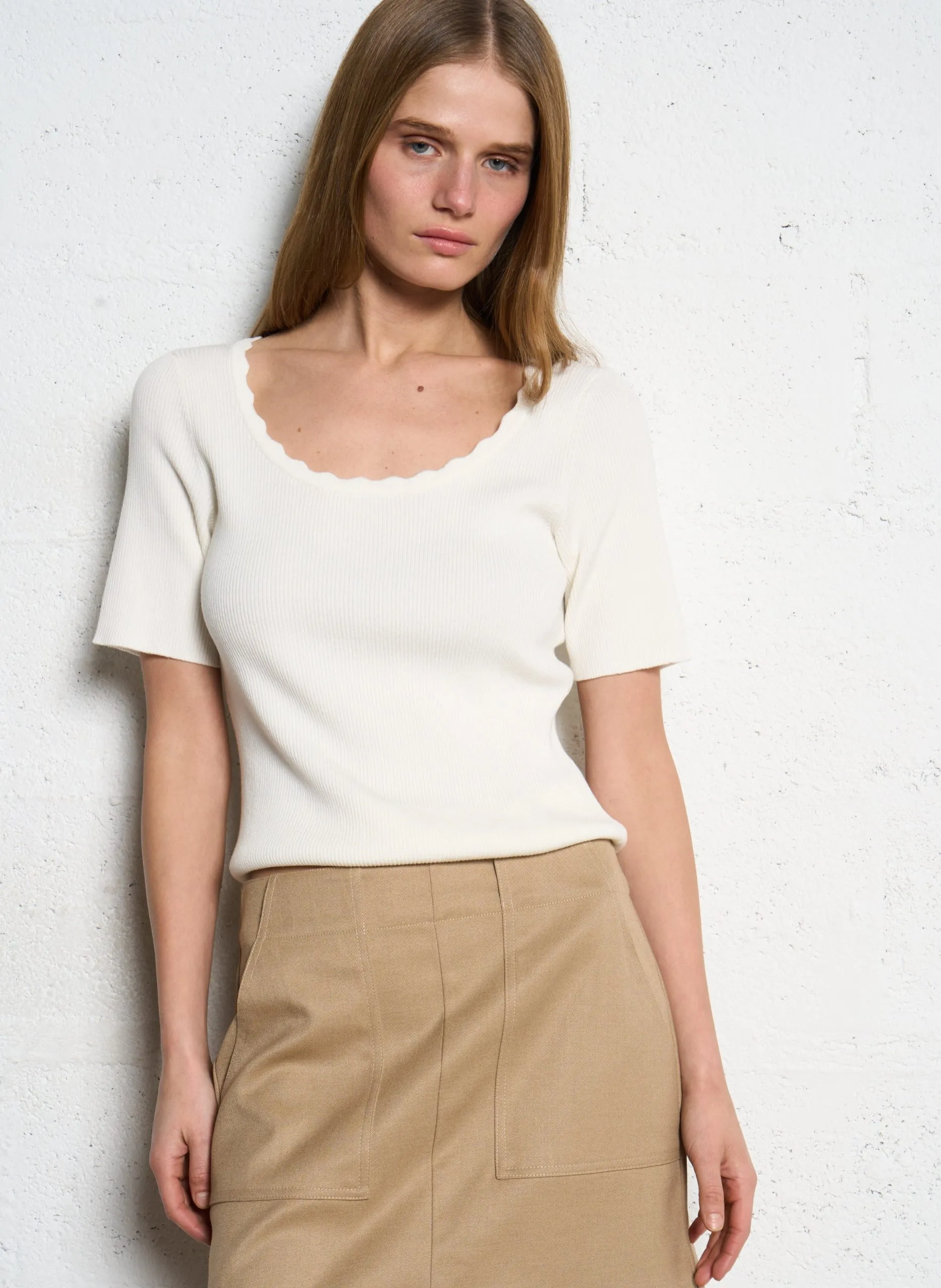 Pull ajusté manches courtes Blanc TALA