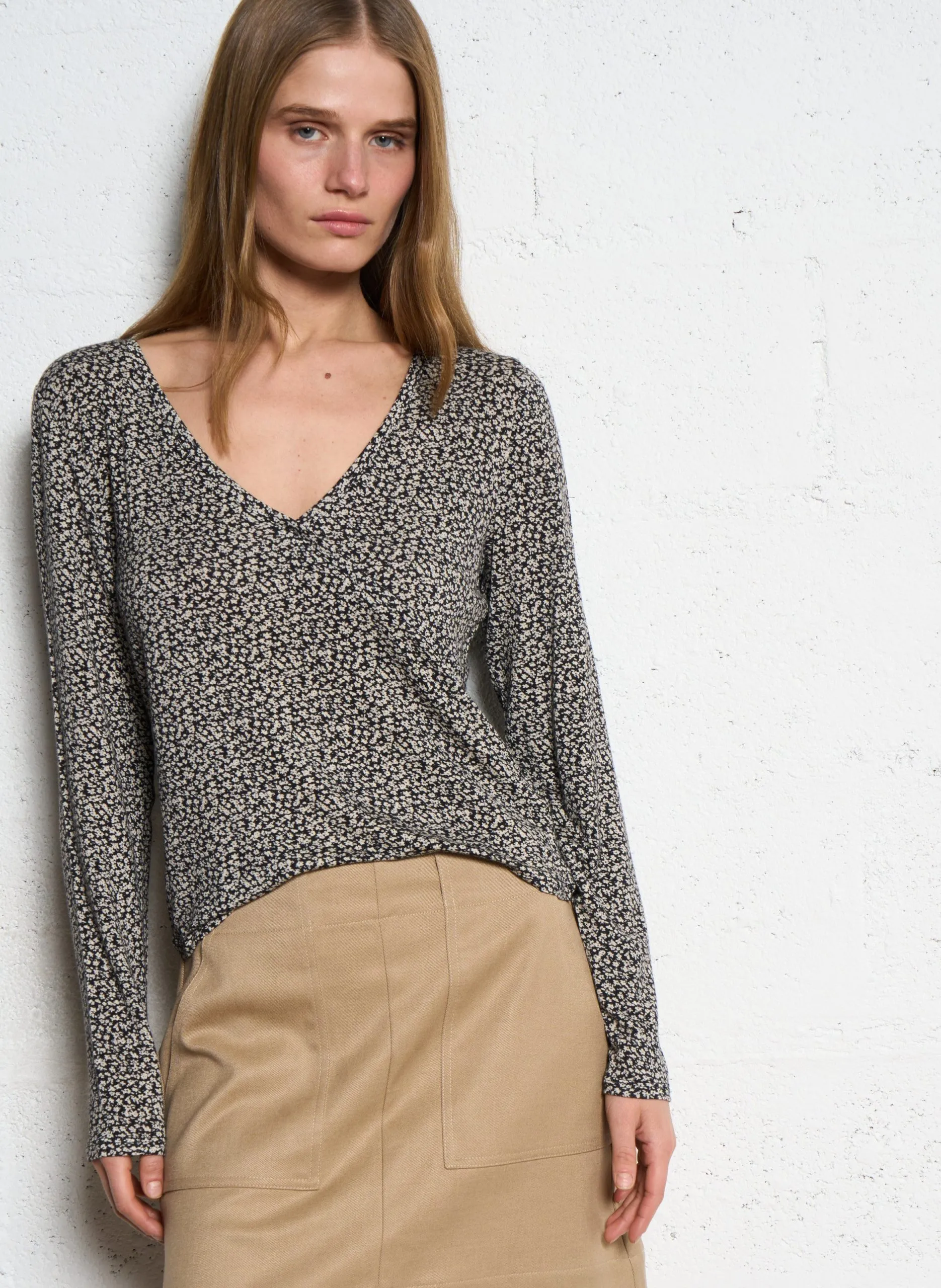 Top cache-cœur ajusté fleuri Multicolore NADEGE