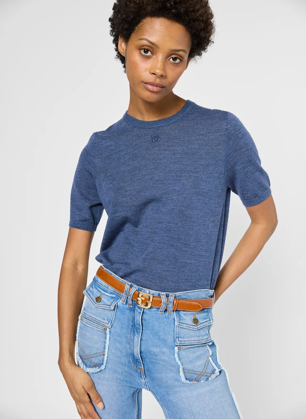 Pull ajustée en laine Bleu JUNIA