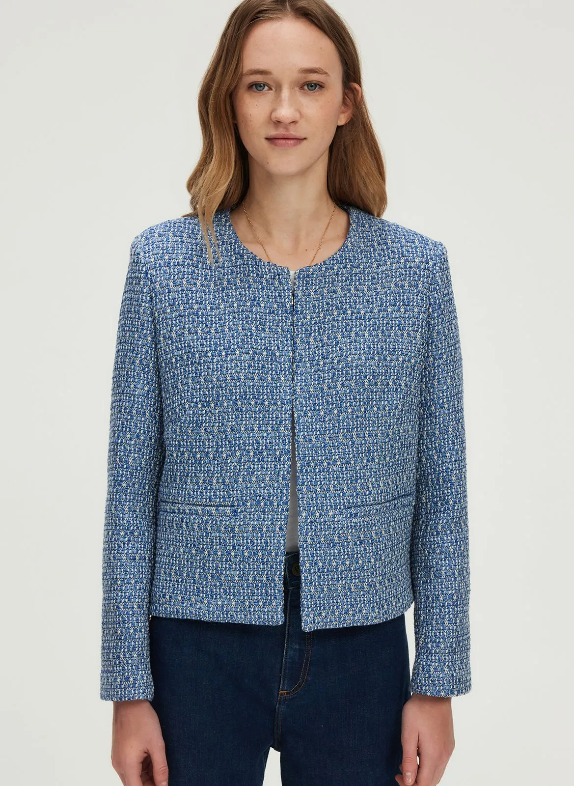 Veste col rond en tweed Bleu RONISE