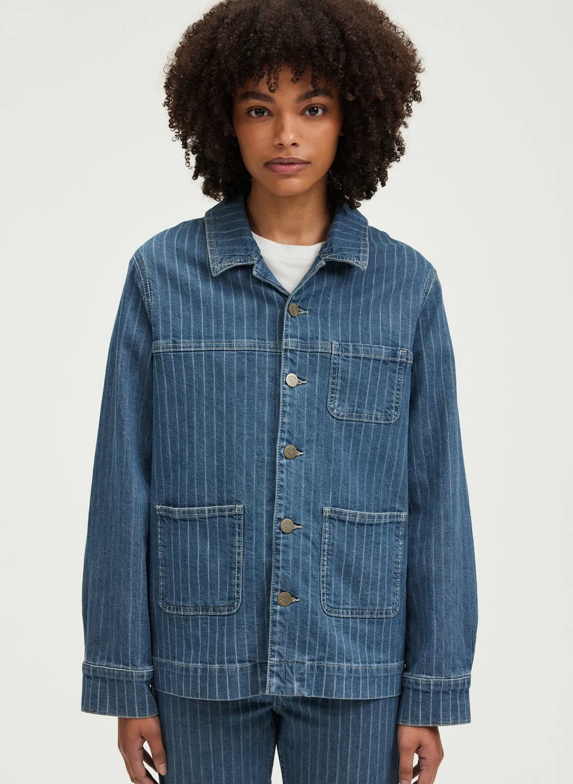 Veste col classique en denim de coton mélangé Bleu REMIE