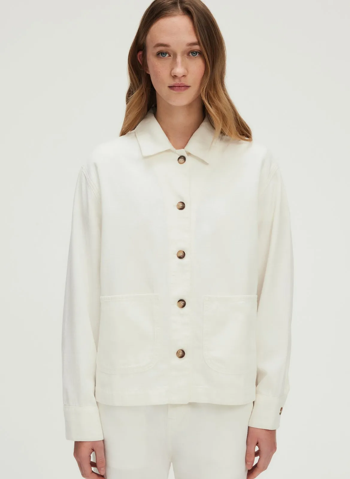 Veste col classique en coton mélangé Beige RONJA