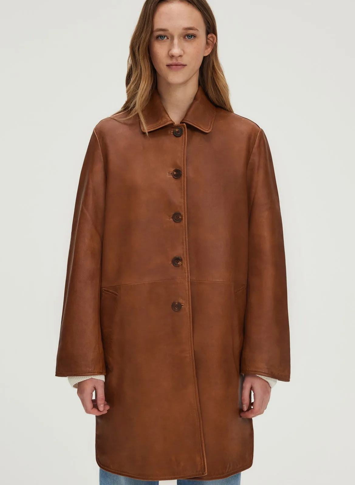 Veste col classique en cuir Marron RAFAELA