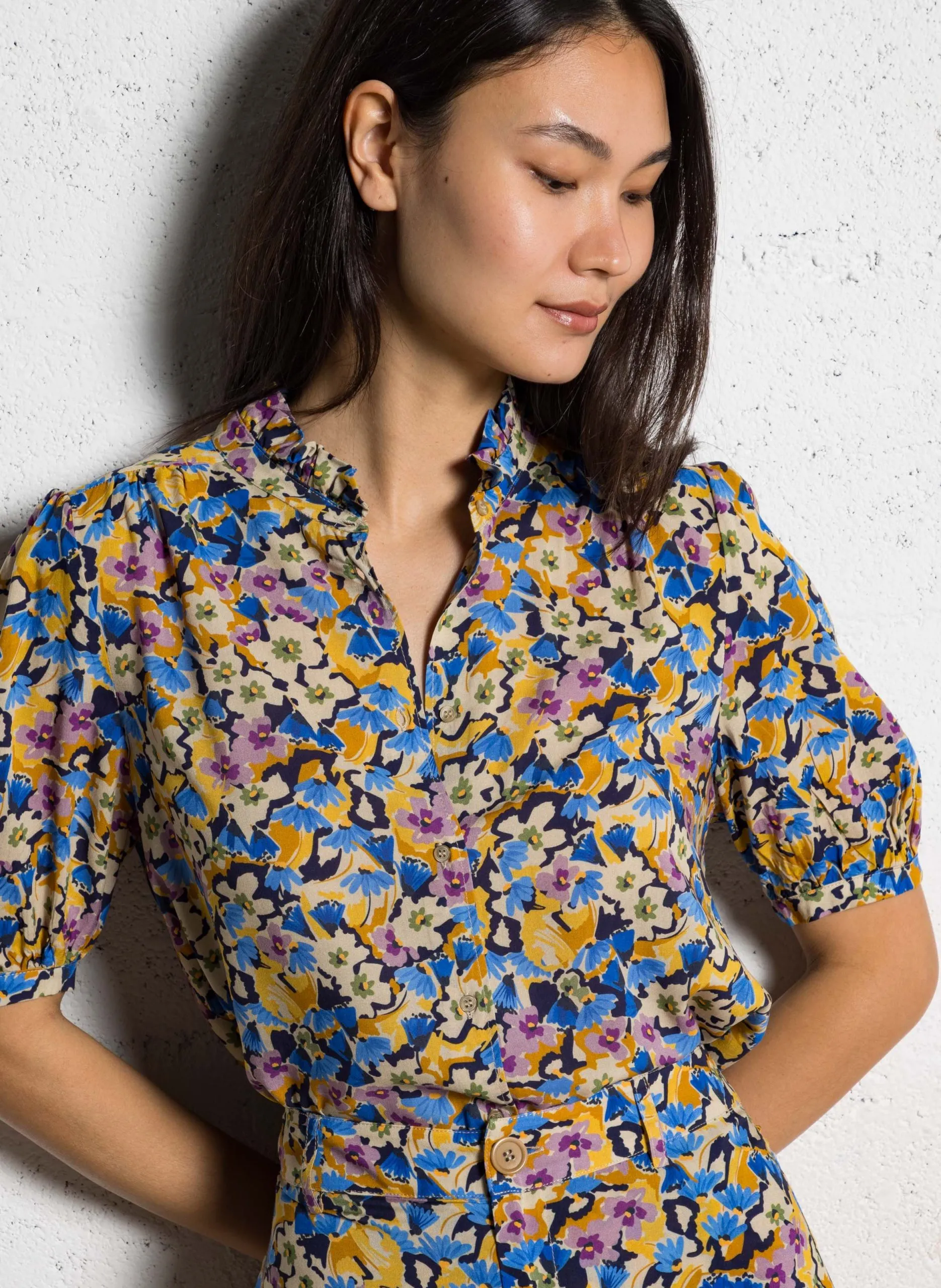 Chemise droite imprimée Bleu TERA