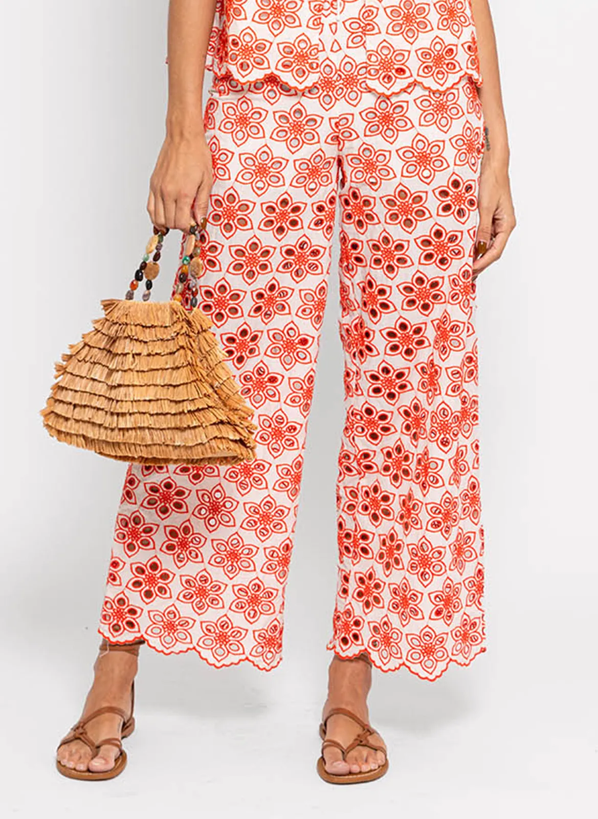 Pantalon droit brodé Rouge LUPY