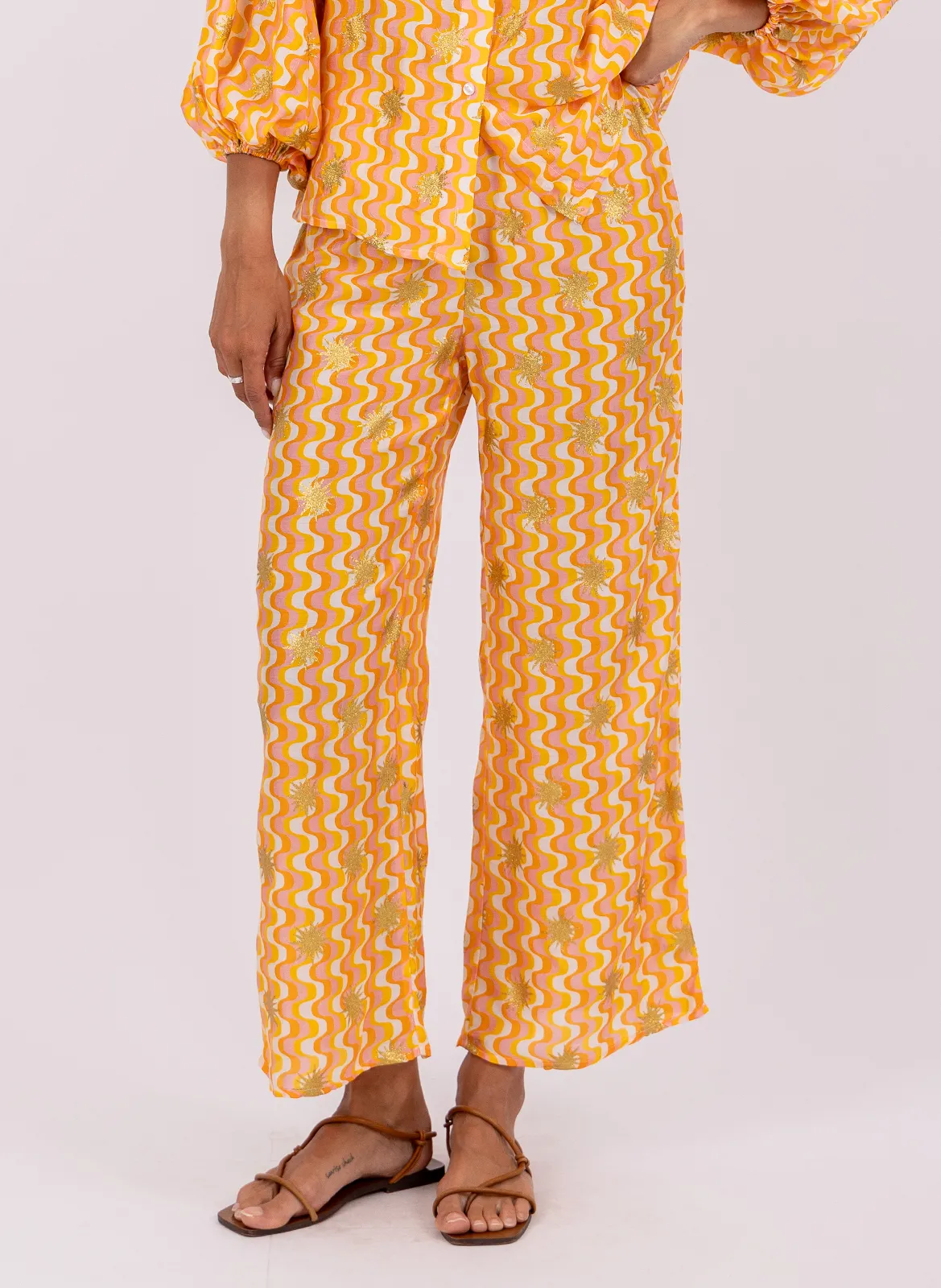 Pantalon taille haute fluide à motifs Jaune JOE