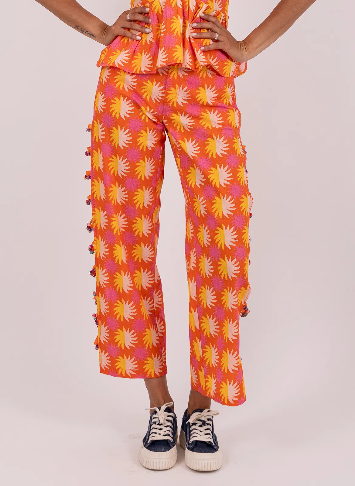 Pantalon droit fendu à motifs Orange PAUL