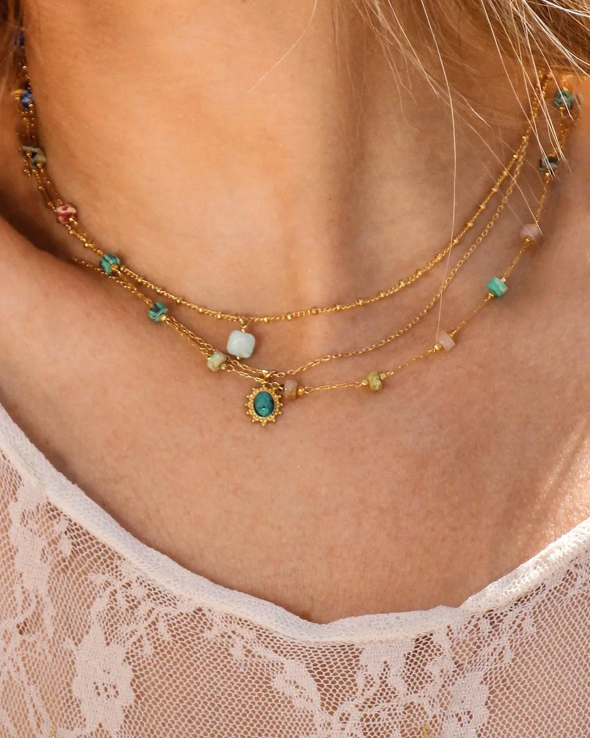 Sautoir doré à l'or fin Multicolore JULIA