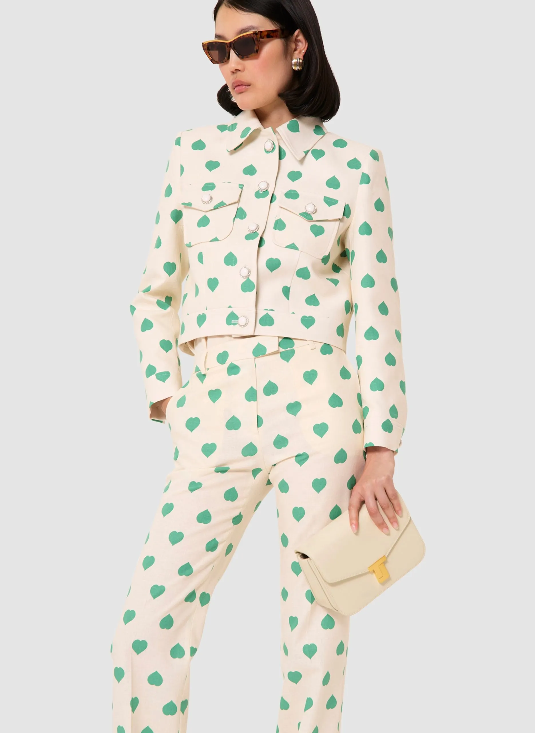 Veste col classique en lin mélangé Vert VASCANO