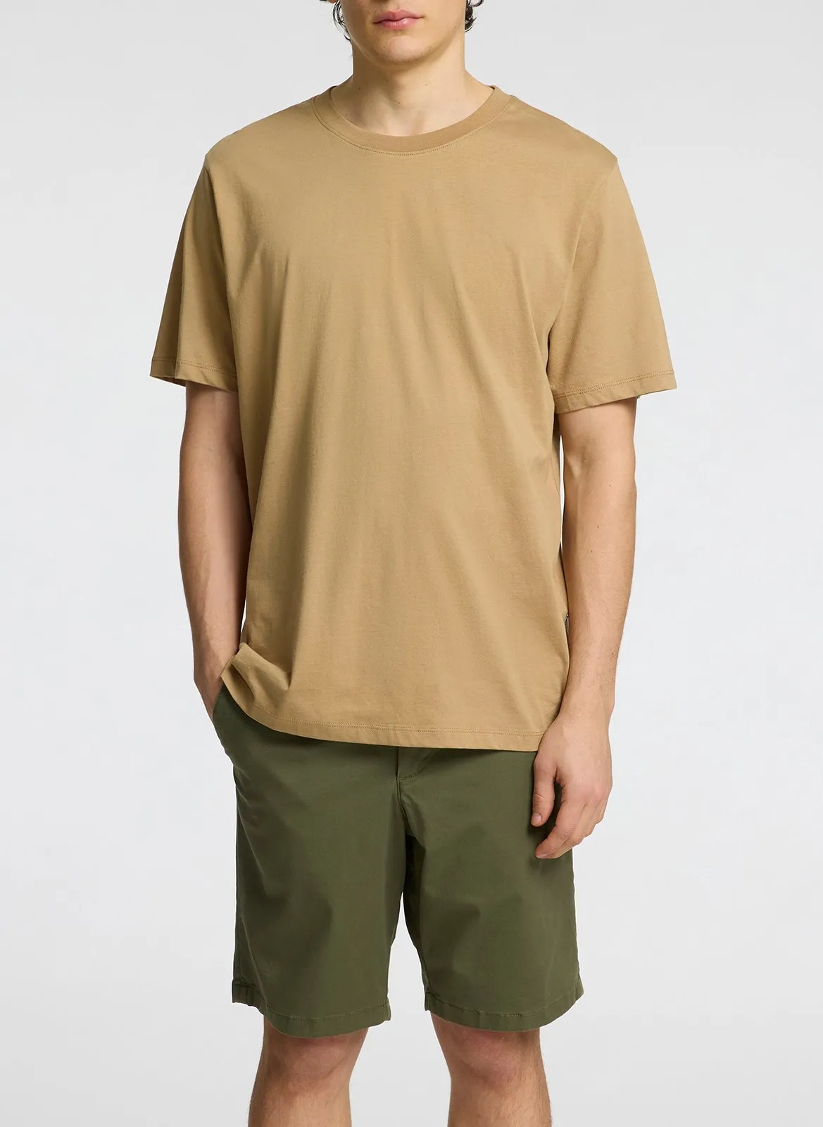 Tee-shirt droit col rond en coton Marron