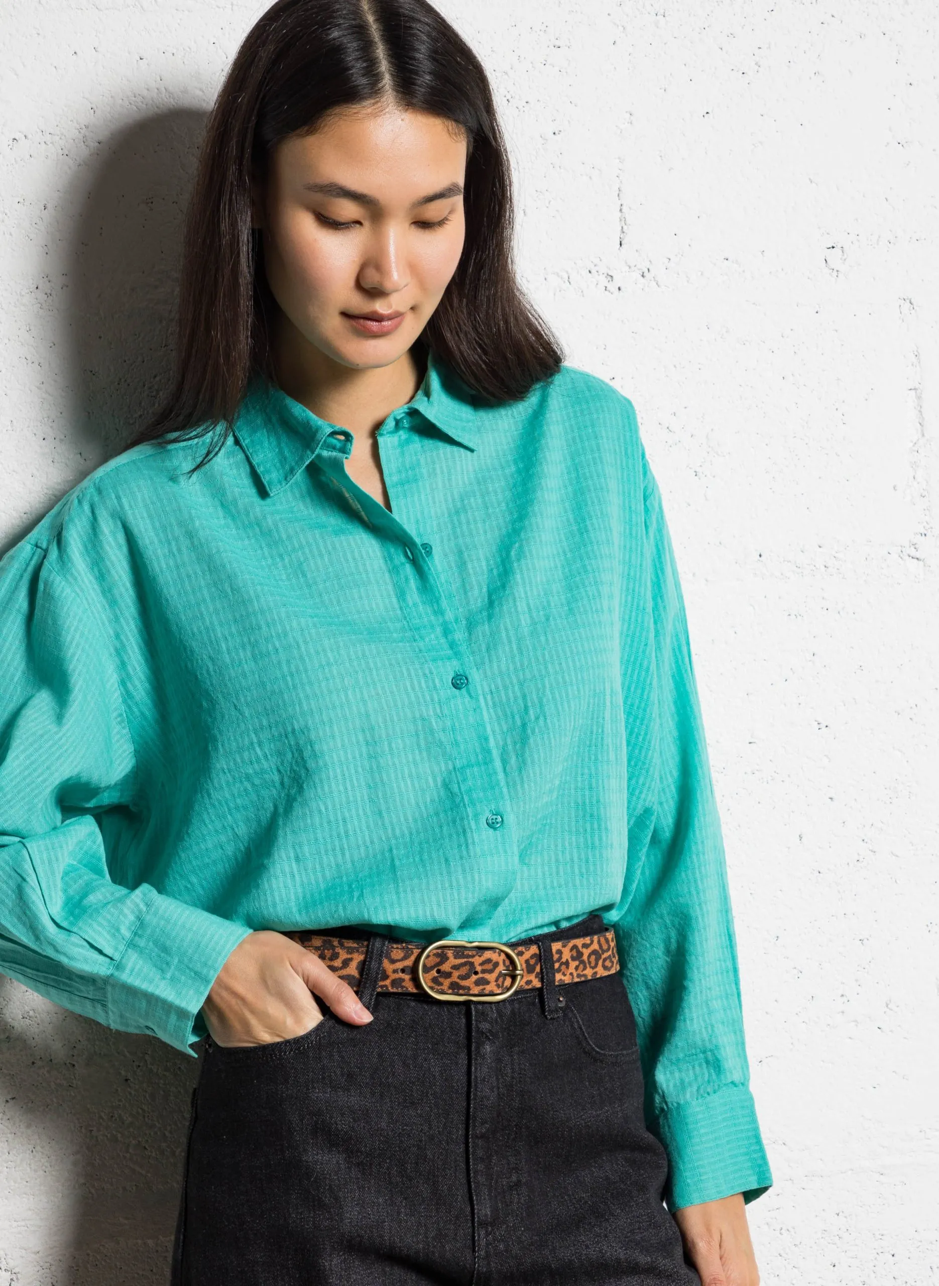 Chemise oversize col classique en coton Vert TOMY