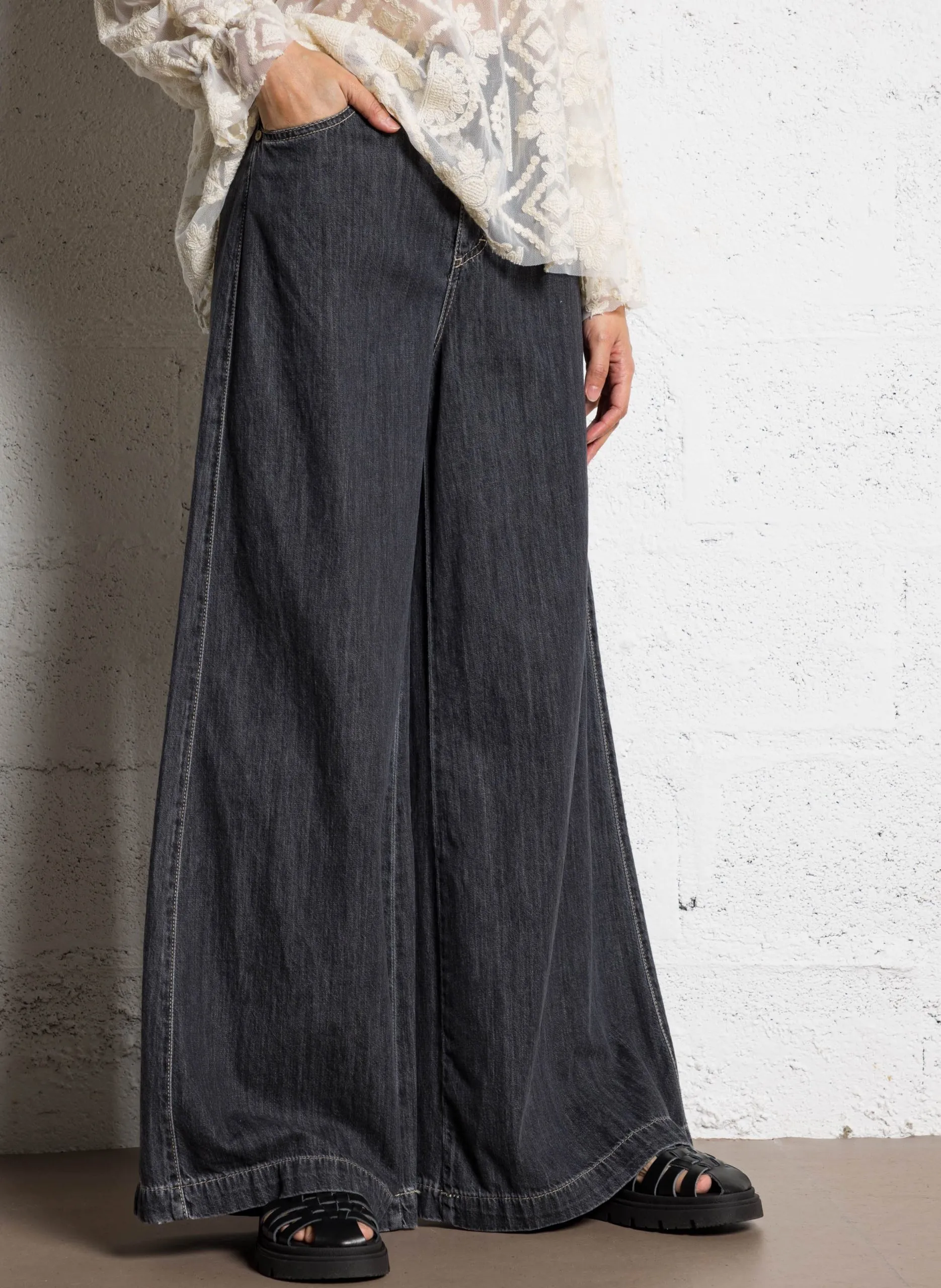 Pantalon palazzo en coton Noir