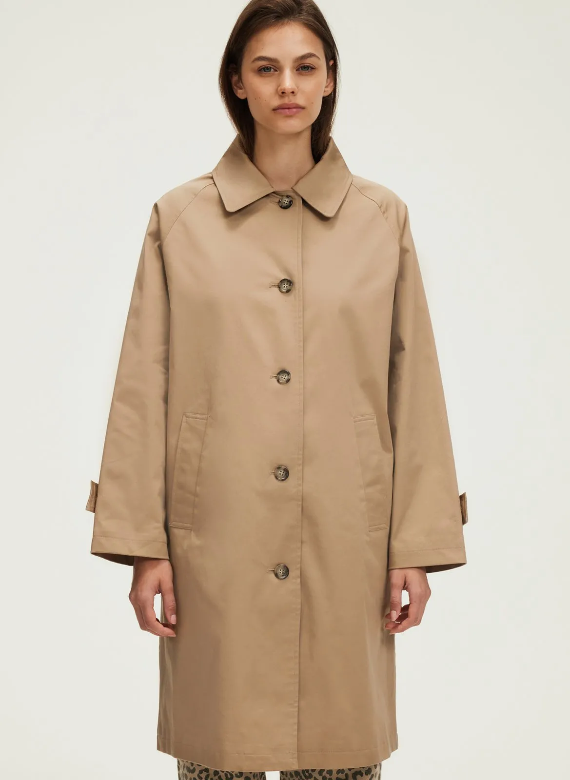 Trench col chemise en coton mélangé Beige SINE