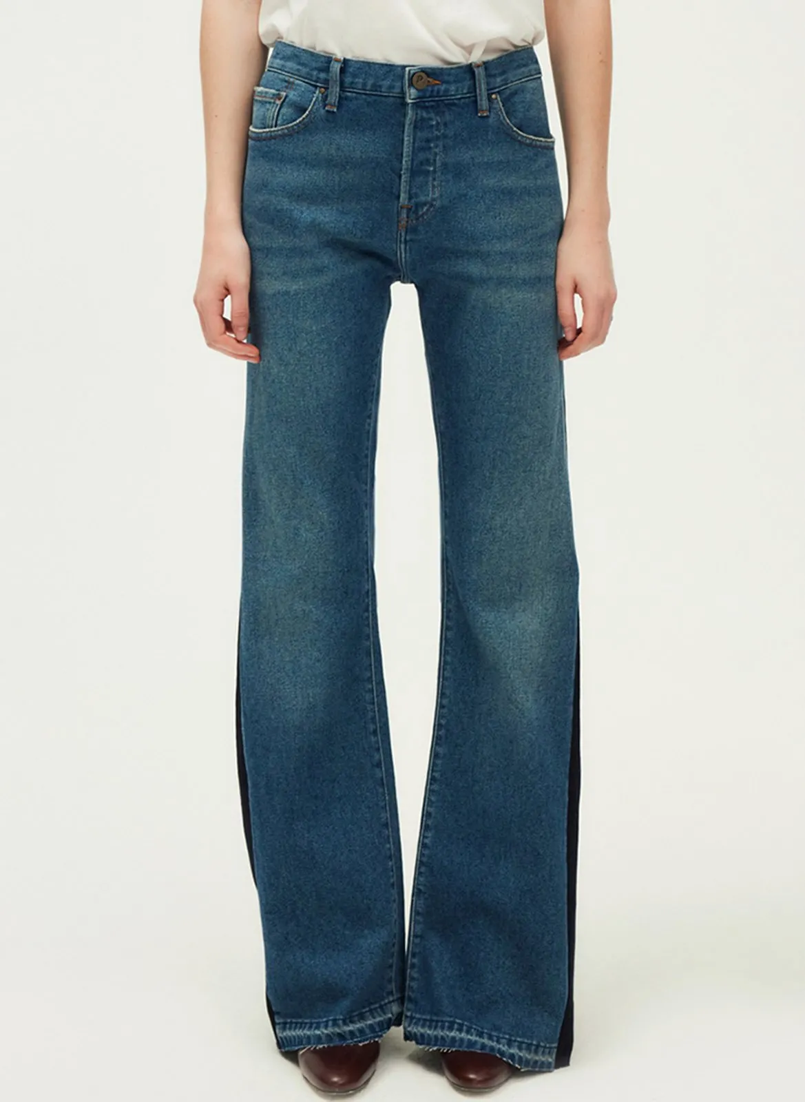 Jean flare en coton mélangé Bleu LINETTE