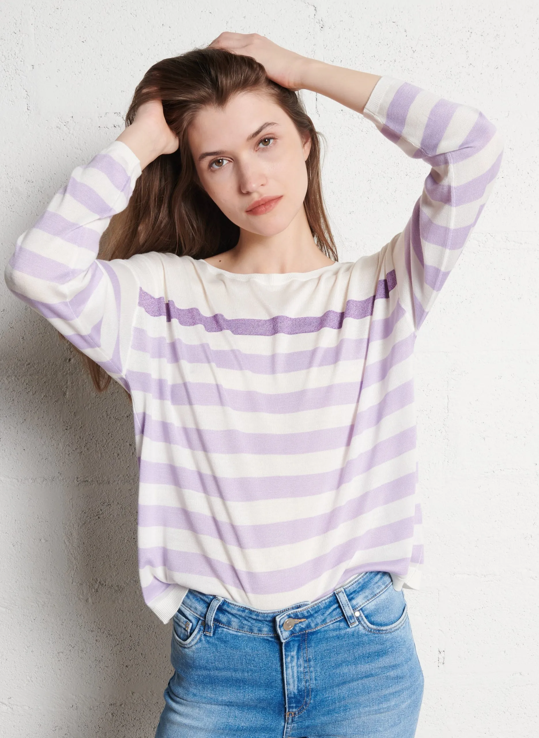 Pull oversize col rond en coton Blanc